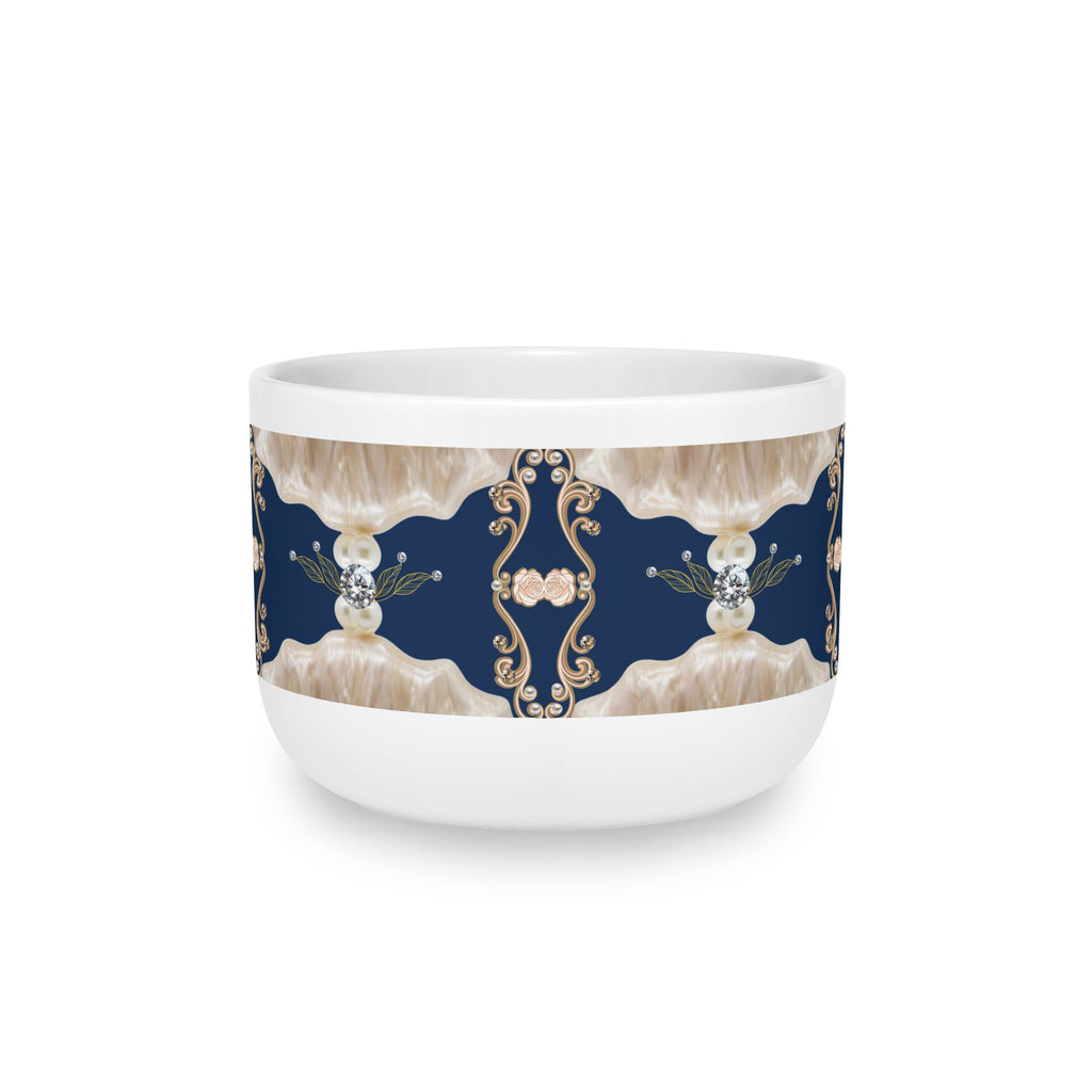 25oz Ceramic Latte Mug — Navy Floral Mandala on Blush