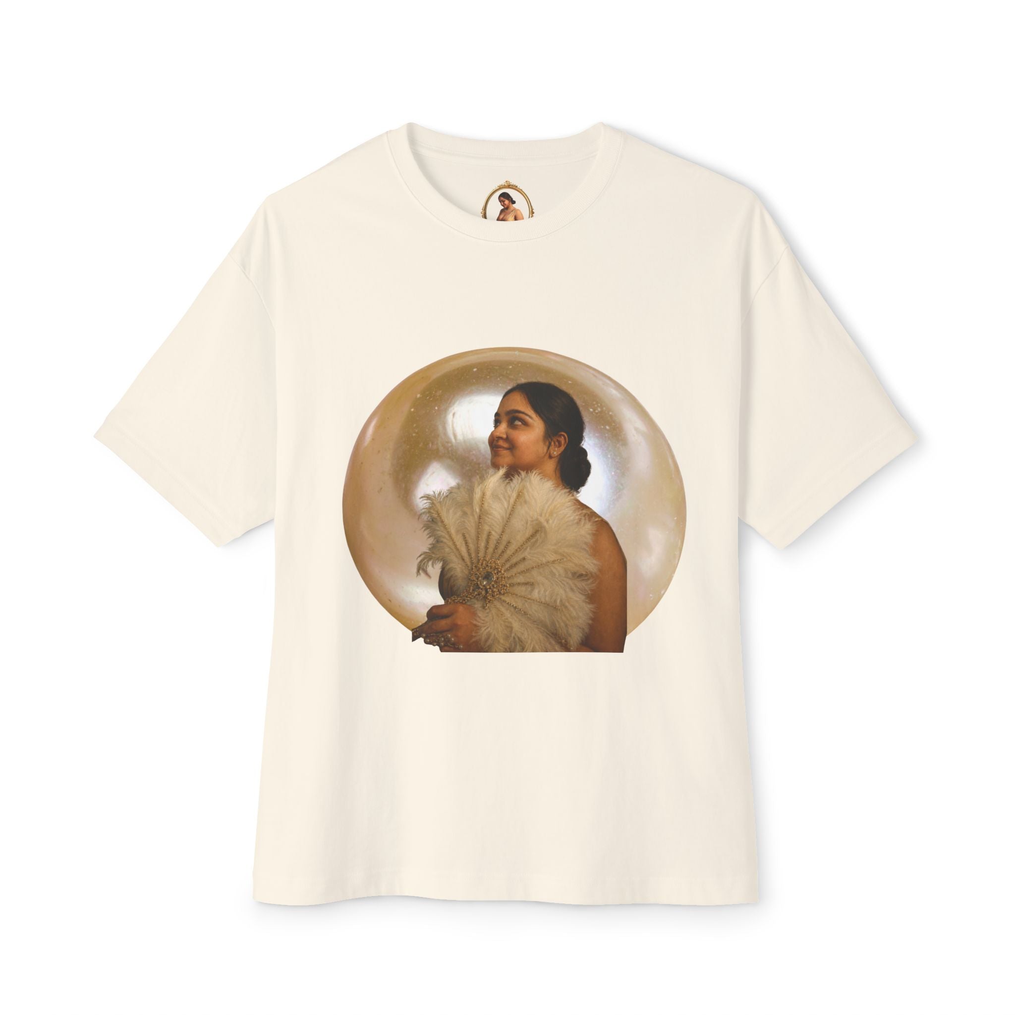 Vintage Portrait Tee — Woman with Fan Graphic Boxy T-Shirt