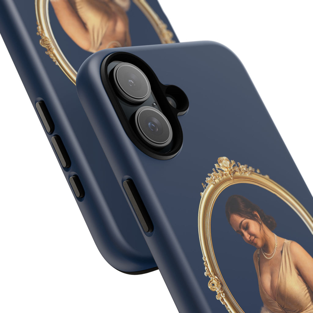 Vintage Portrait Phone Case — Elegant Gold Frame on Navy