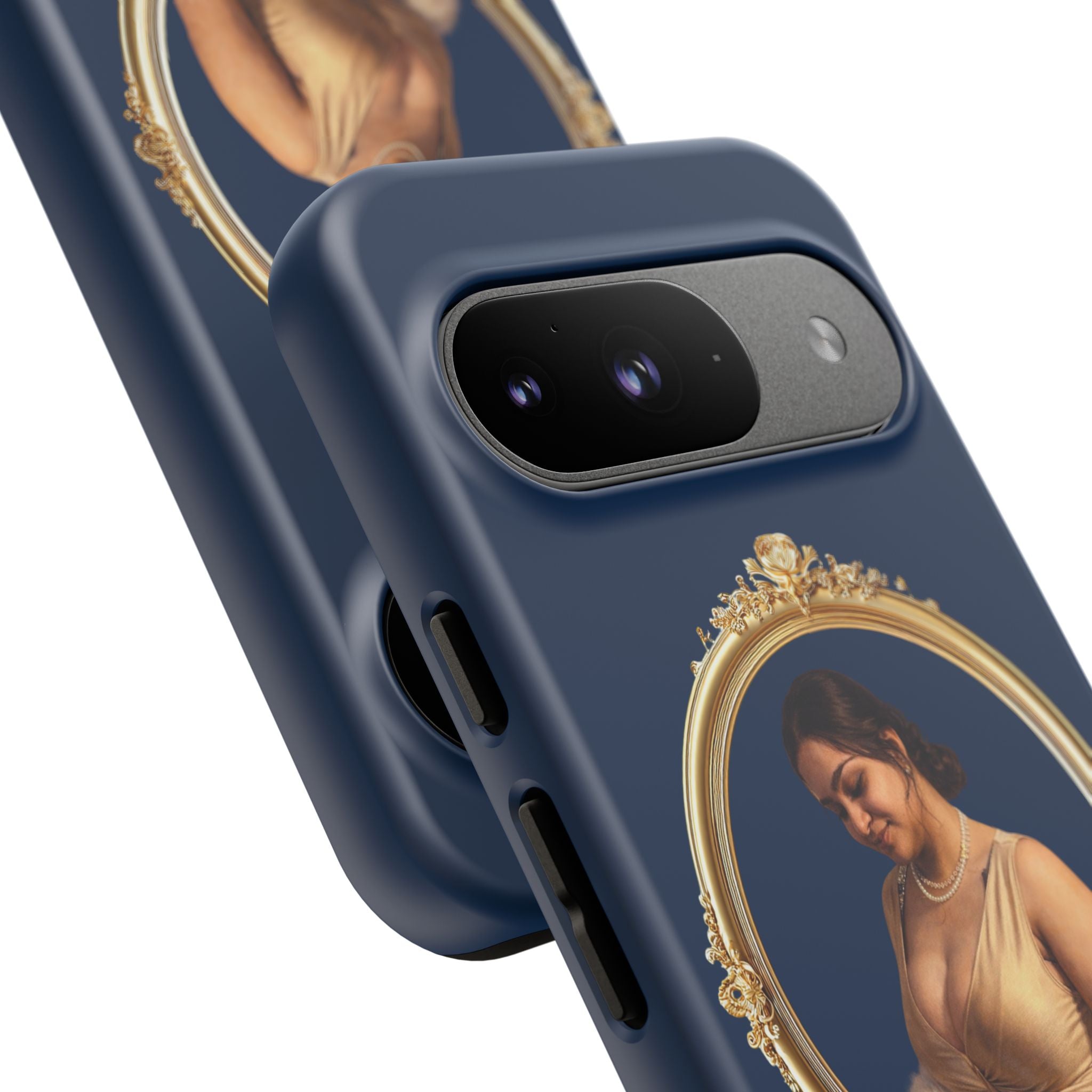 Vintage Portrait Phone Case — Elegant Gold Frame on Navy