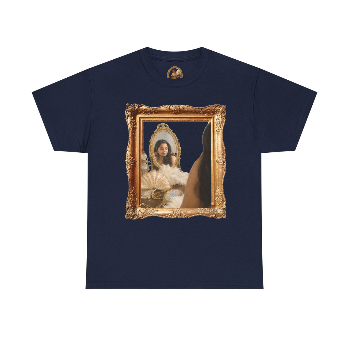 Drashti Portrait Frame Tee — Vintage Mirror Portrait Graphic T-Shirt
