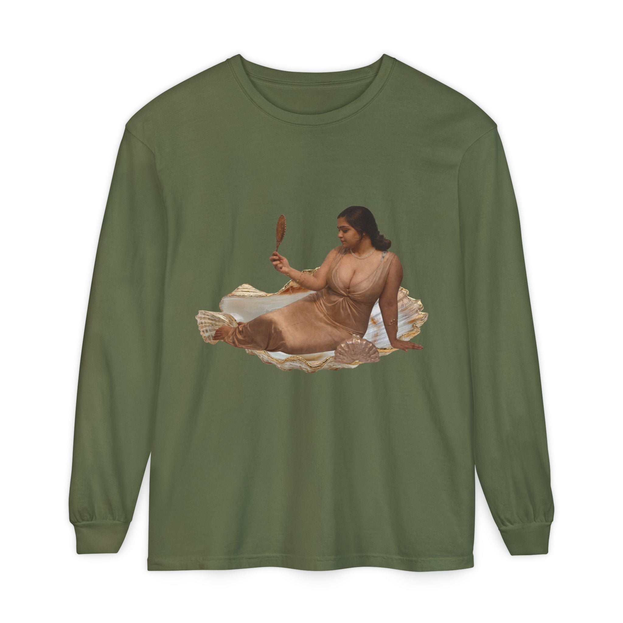 Long Sleeve T-Shirt — “Love, Dua Lipa” Shell Goddess Graphic