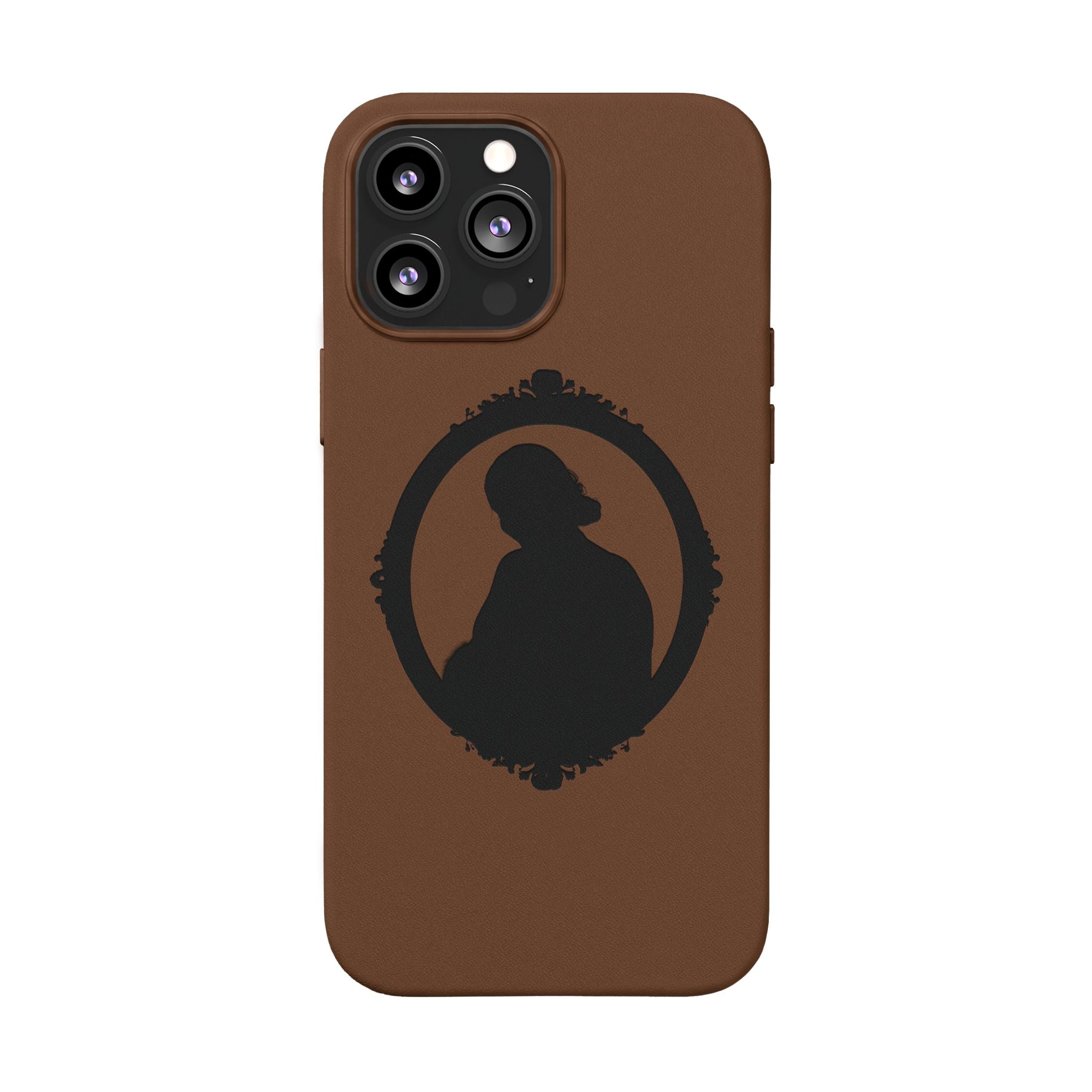 Engraved PU Leather Phone Case — Silhouette Outline Design