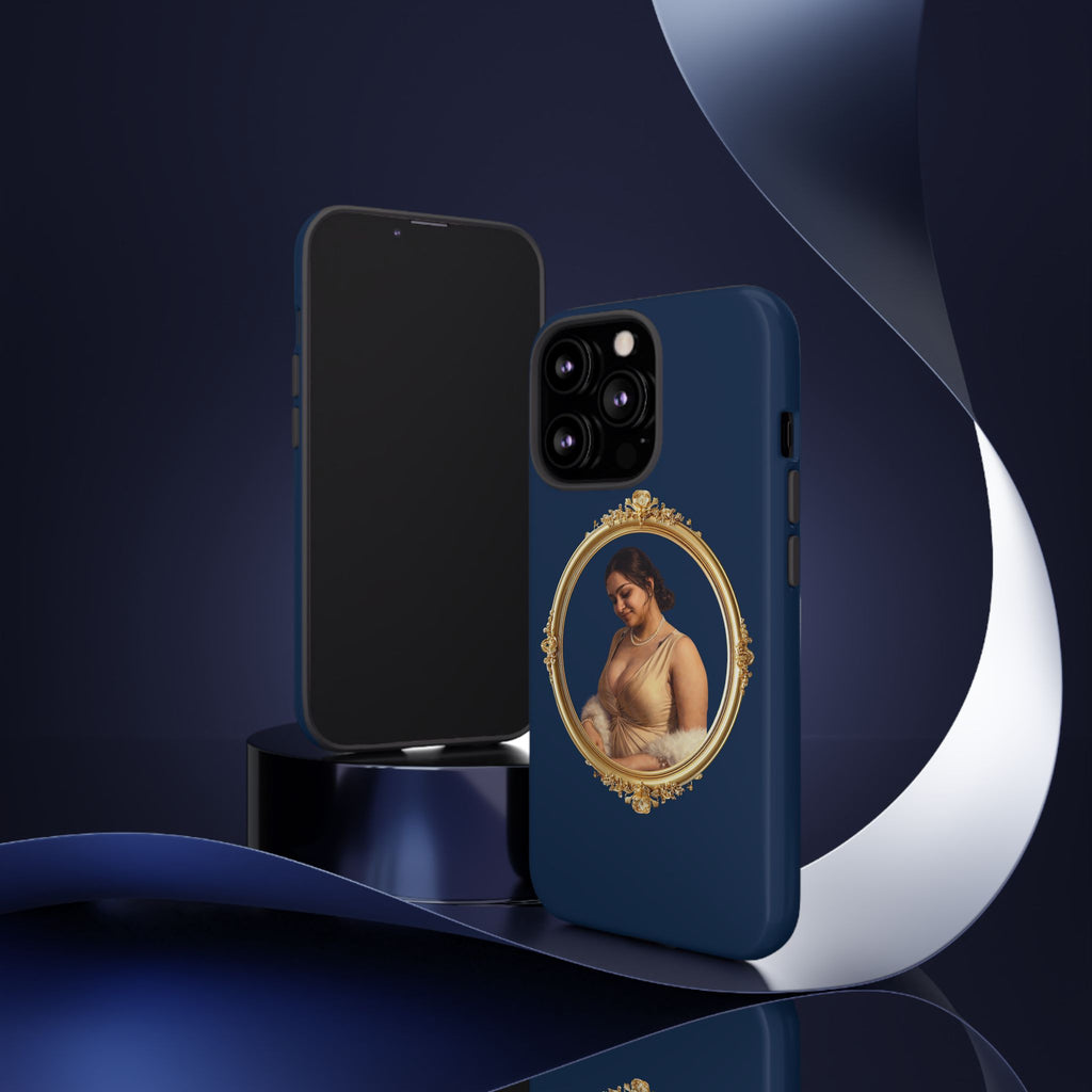 Vintage Portrait Phone Case — Elegant Gold Frame on Navy
