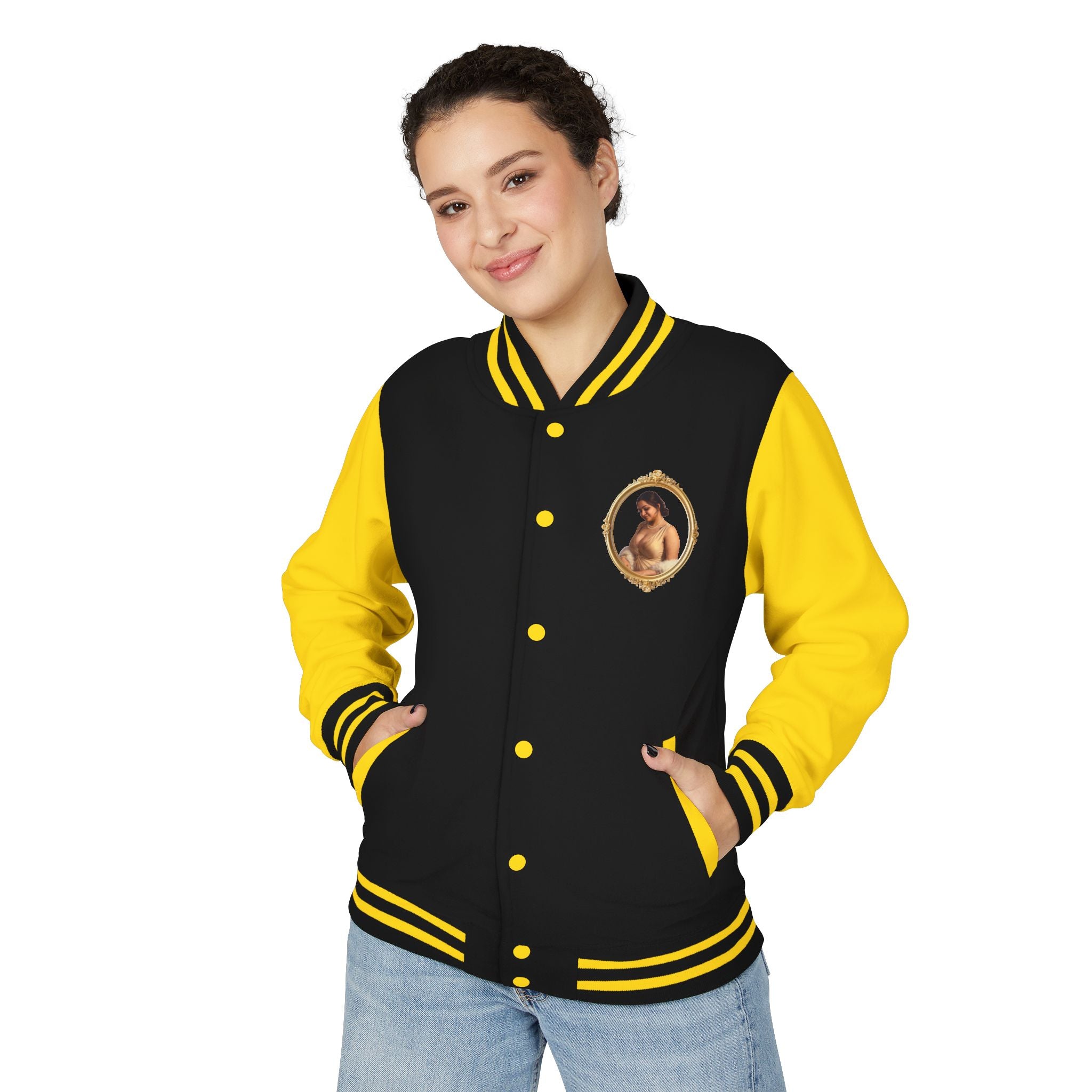 Vintage Portrait Letterman Jacket — Framed Classical Art Varsity Jacket