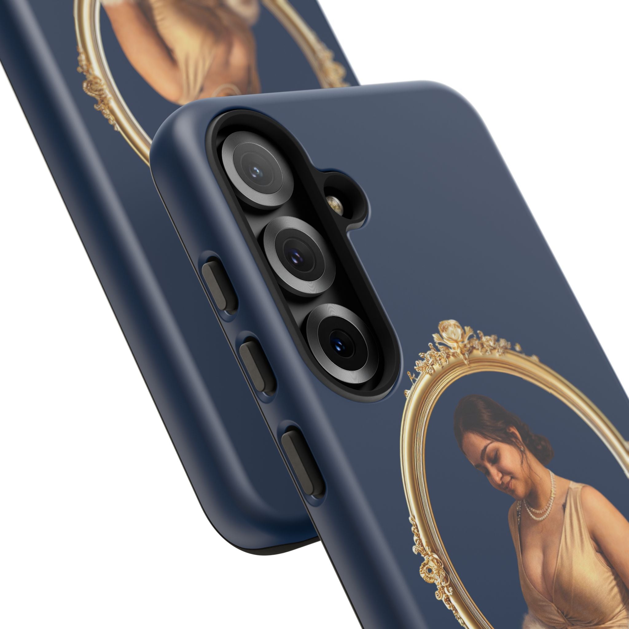 Vintage Portrait Phone Case — Elegant Gold Frame on Navy