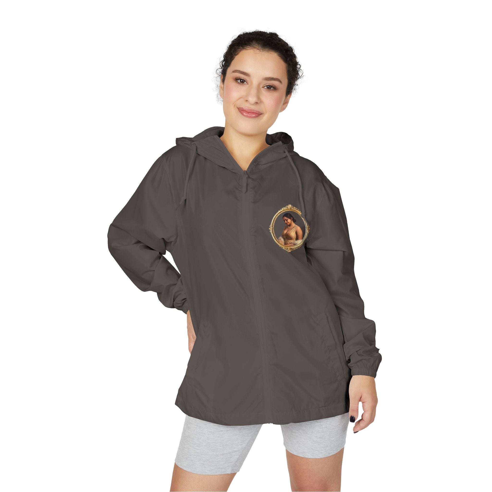 Portrait Frame Windbreaker Jacket — Vintage Painted Woman Print