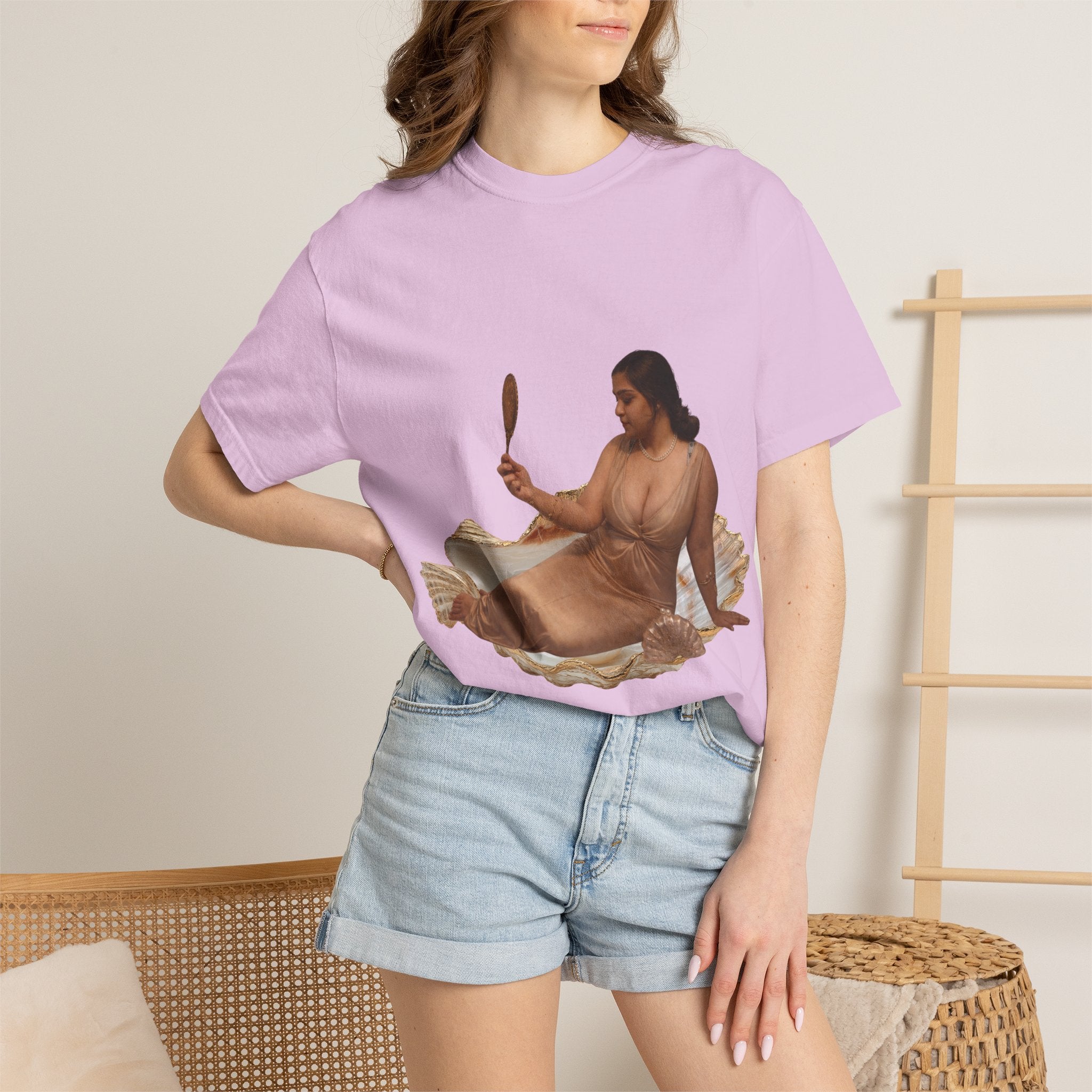 Venus Mirror T-Shirt — Nude Goddess Art Tee with 'Love, [Signature]' Back Print