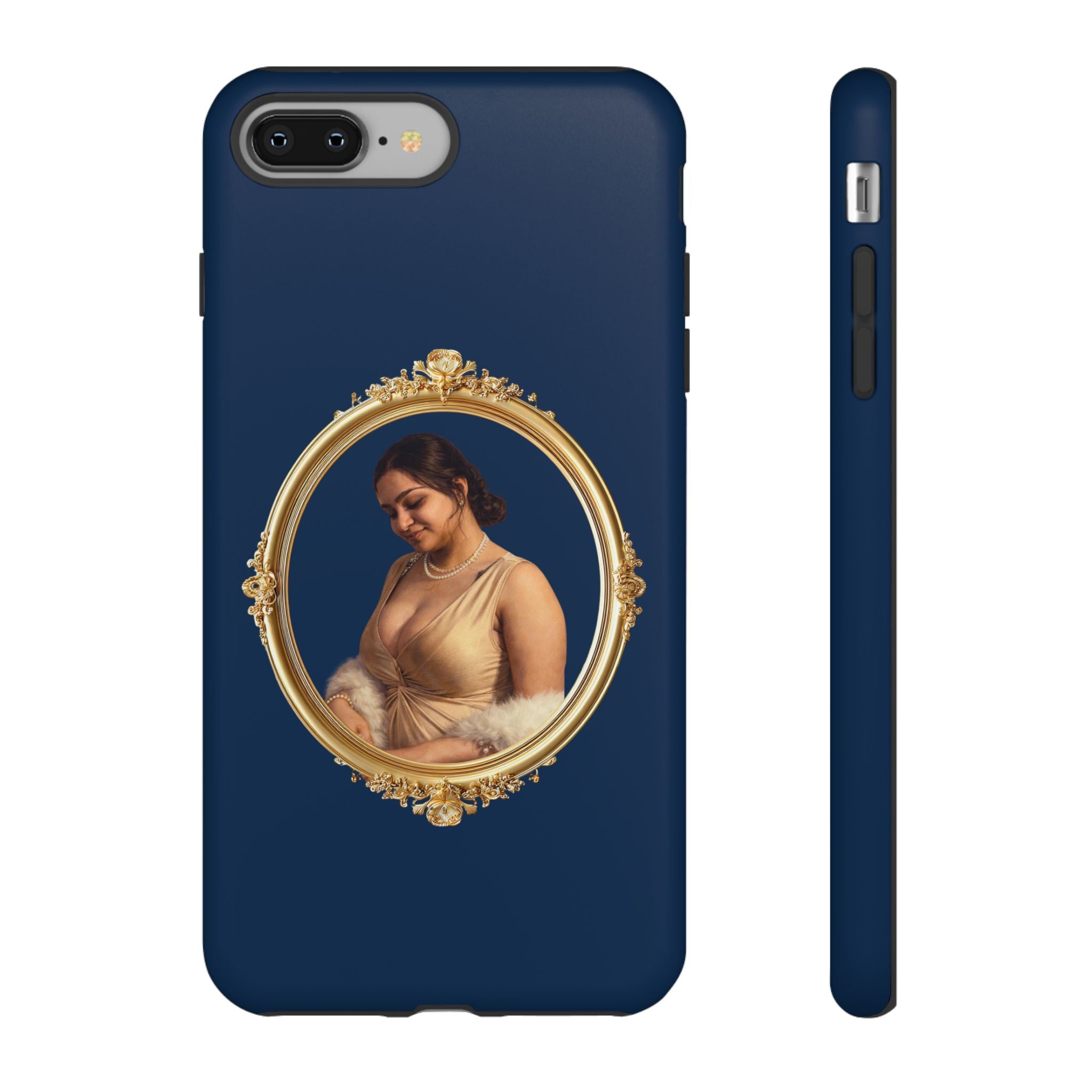 Vintage Portrait Phone Case — Elegant Gold Frame on Navy