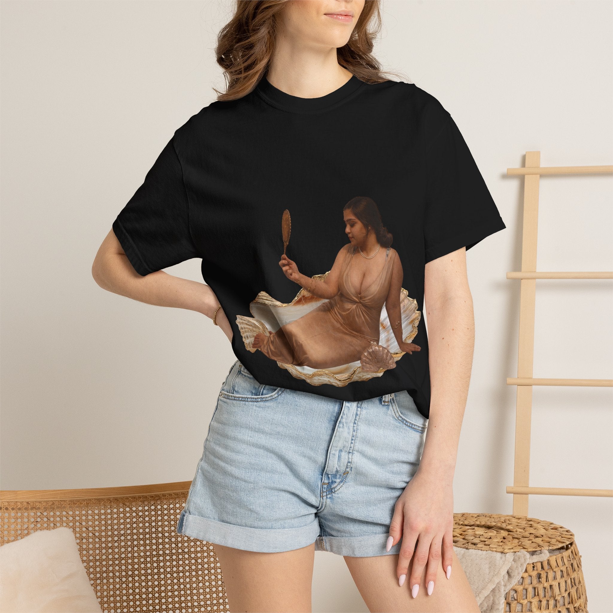 Venus Mirror T-Shirt — Nude Goddess Art Tee with 'Love, [Signature]' Back Print