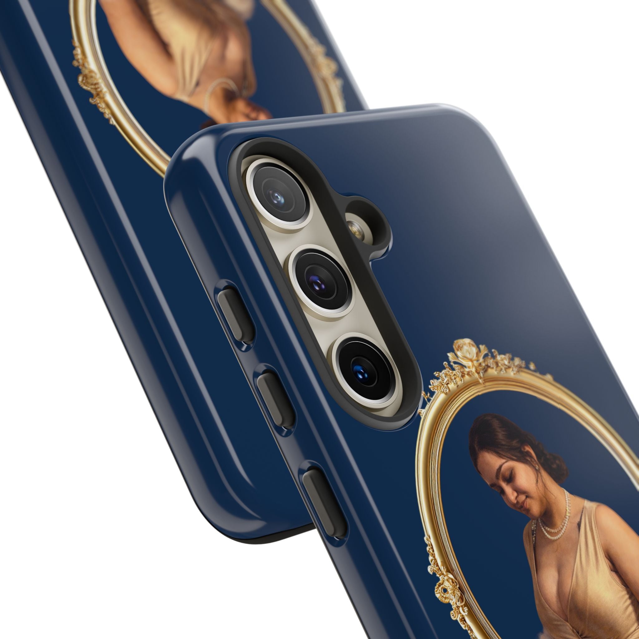 Vintage Portrait Phone Case — Elegant Gold Frame on Navy