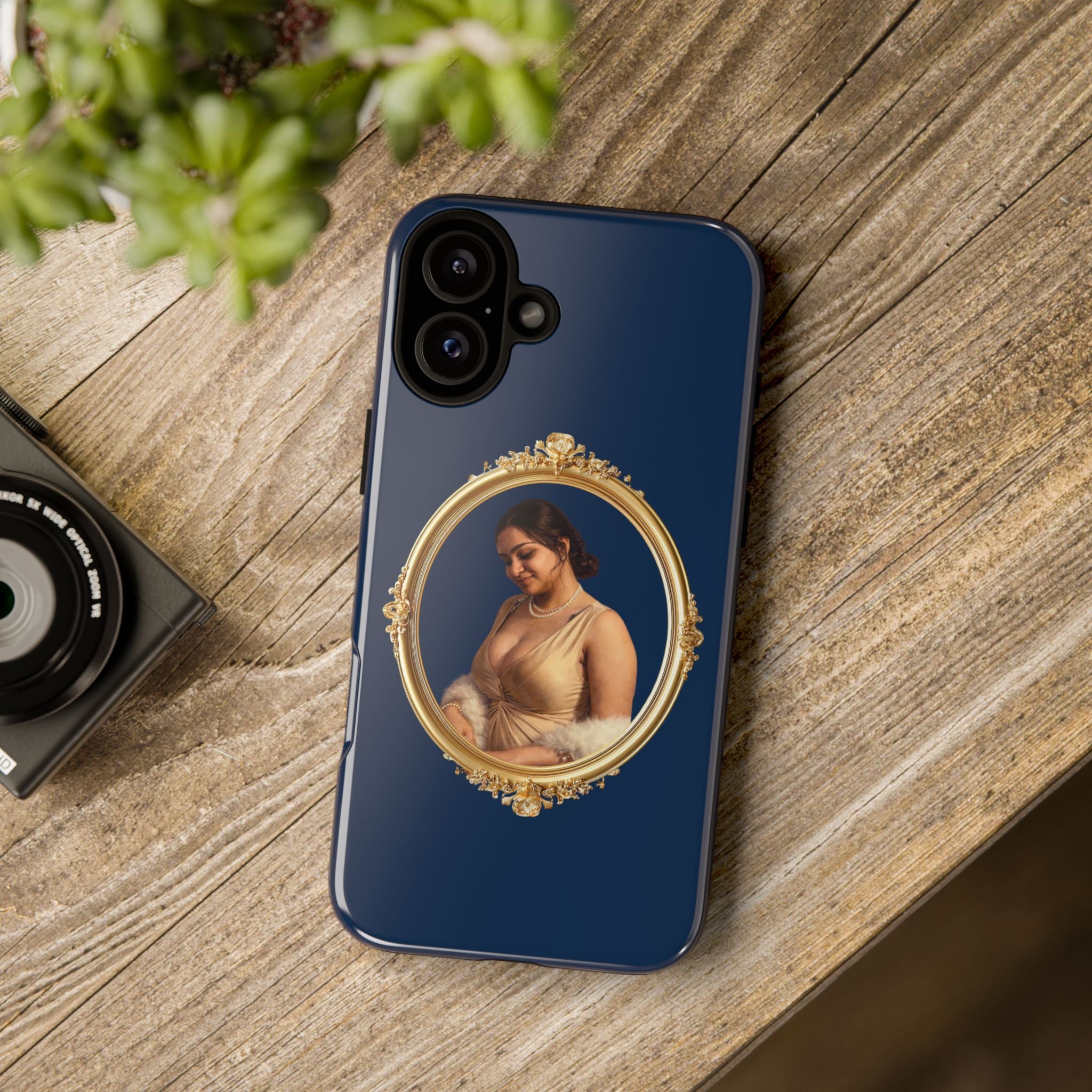 Vintage Portrait Phone Case — Elegant Gold Frame on Navy