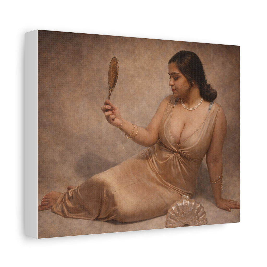 Classic Nude Art Canvas Print — Reclining Woman with Mirror