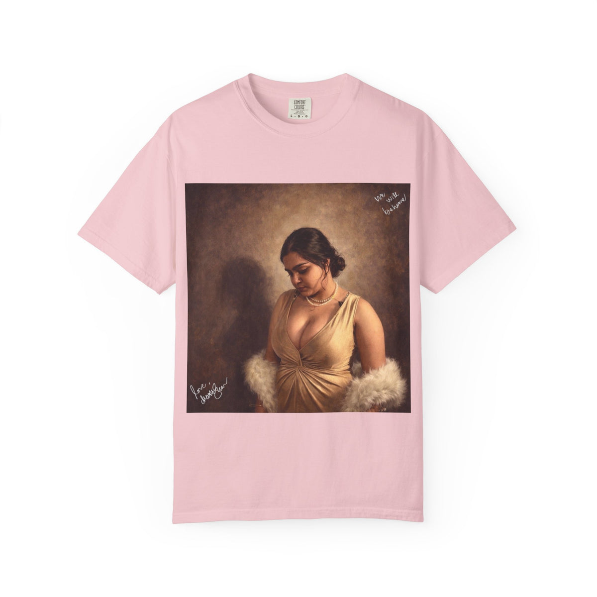 Drashti T-Shirt — Vintage Glam Portrait Tee with Signature "Love, Drashti"