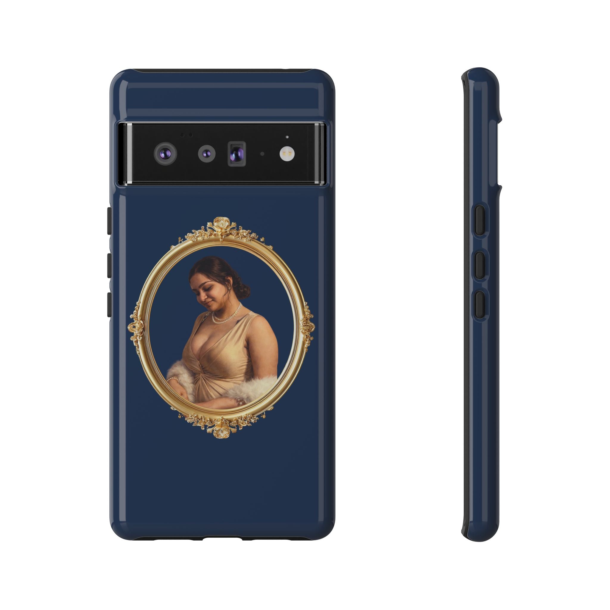Vintage Portrait Phone Case — Elegant Gold Frame on Navy