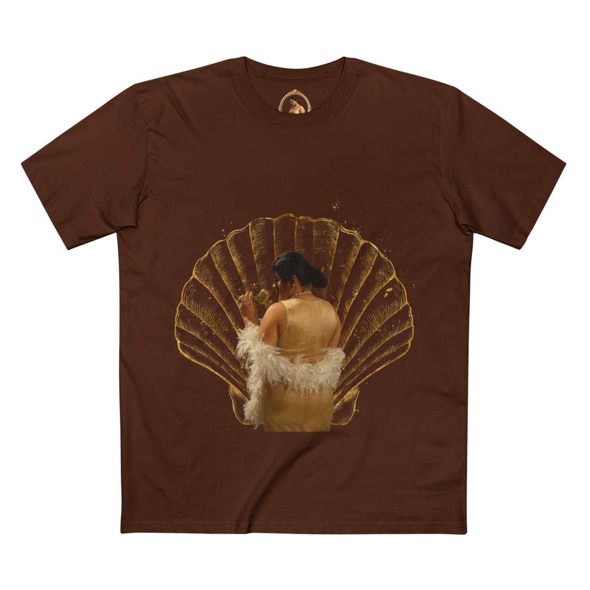 Drashti Vintage Vanity Tee — Antique Mirror & Shell Art Graphic T-Shirt