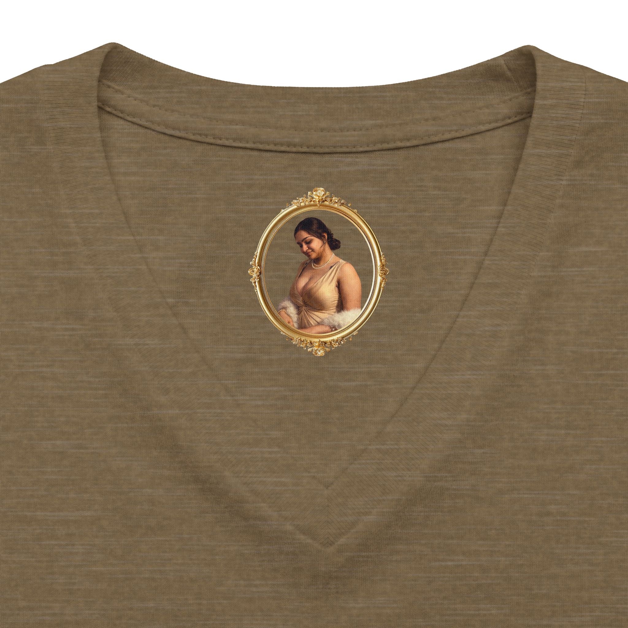 Floral Portrait V‑Neck Tee — Vintage Woman in Magnolia Print