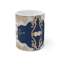 Elegant Pearl & Diamond Pattern Mug — Navy Vintage Floral 11 oz