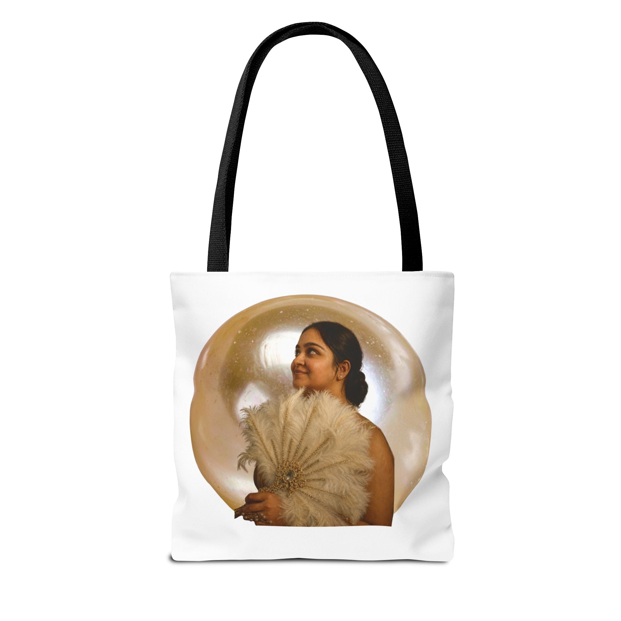Vintage Portrait Tote Bag — Woman with Feather Fan Artwork
