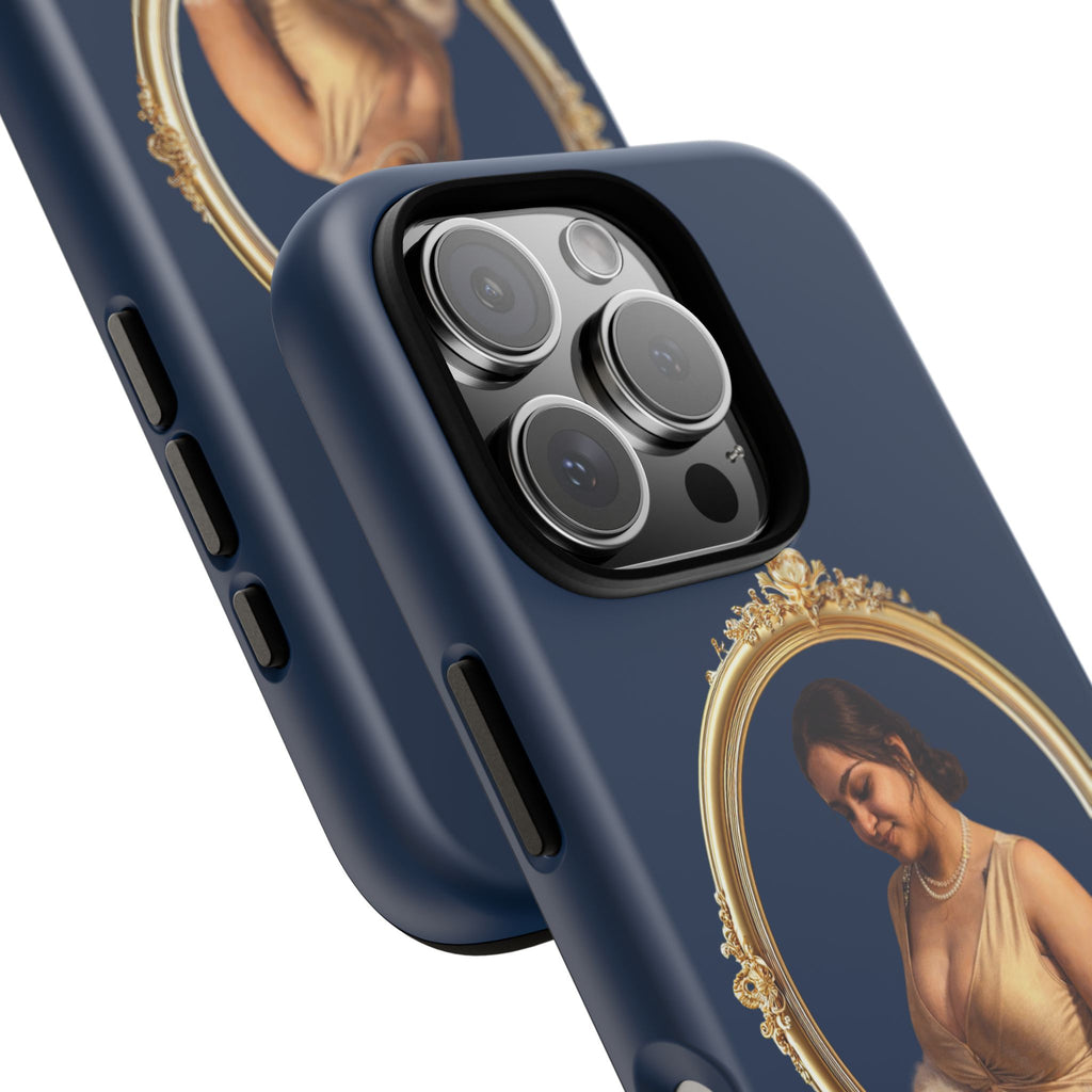 Vintage Portrait Phone Case — Elegant Gold Frame on Navy