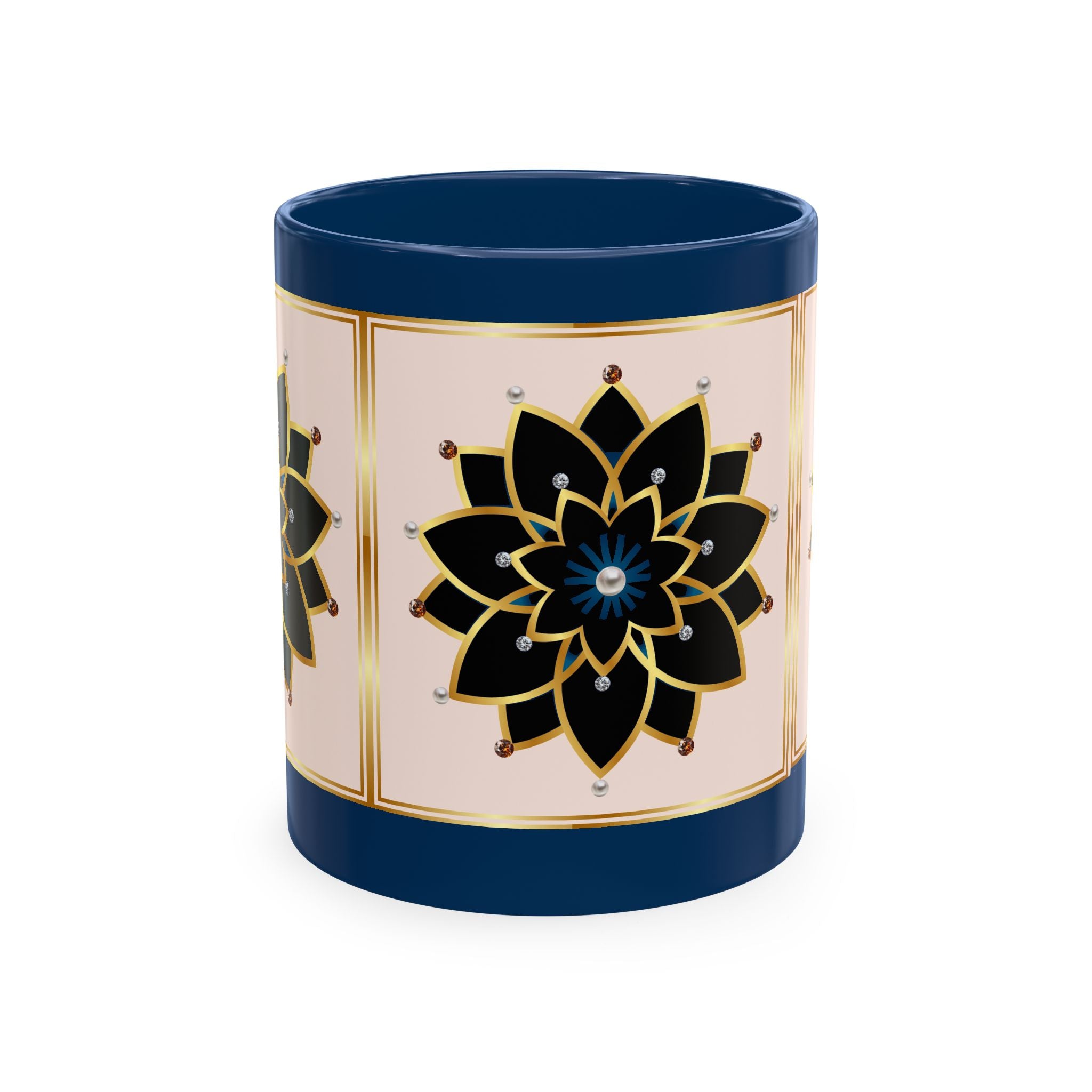 Ceramic Mug — Elegant Black & Gold Floral Mandala Design