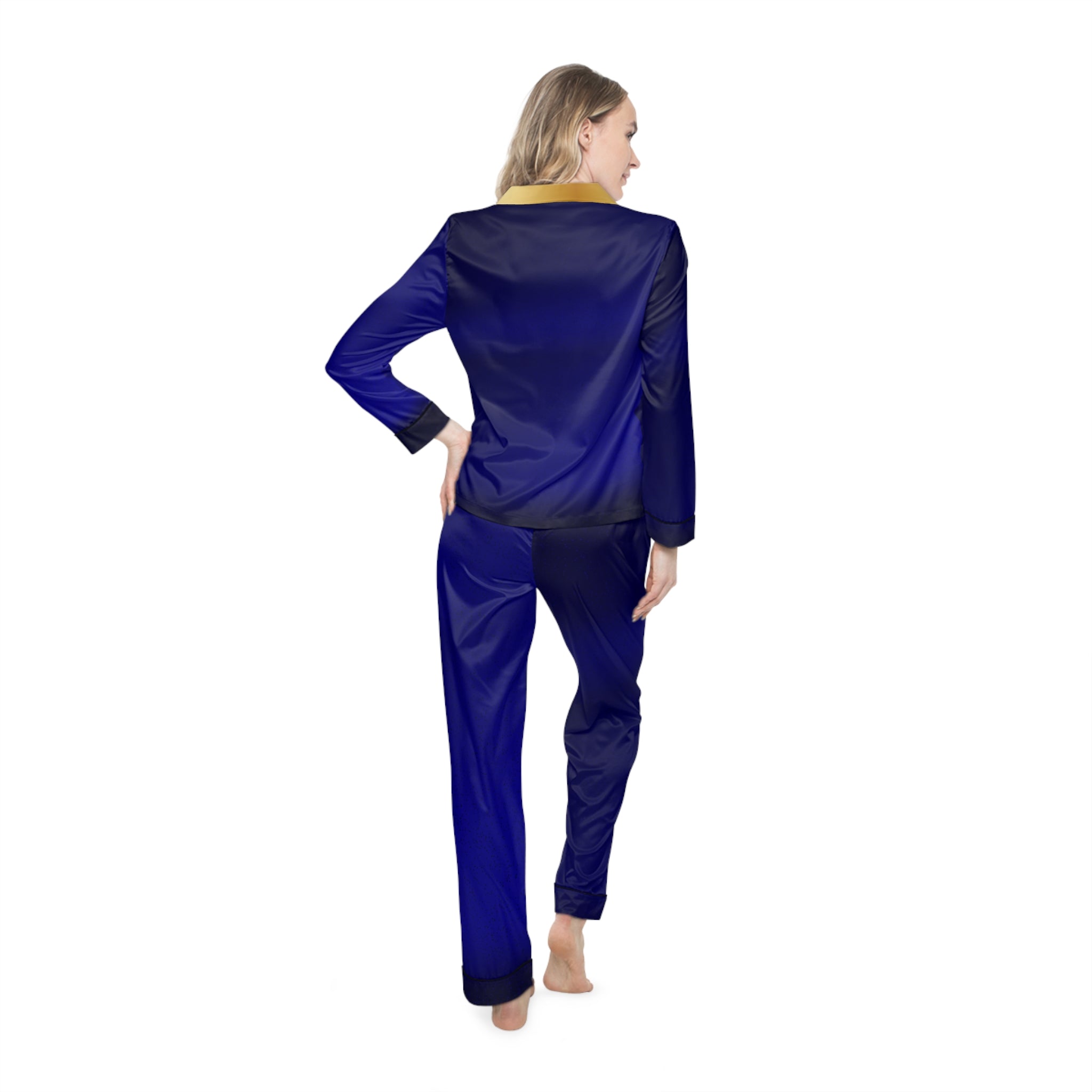 Women's Navy Satin Pajama Set - Luxurious Two-Piece Sleepwear