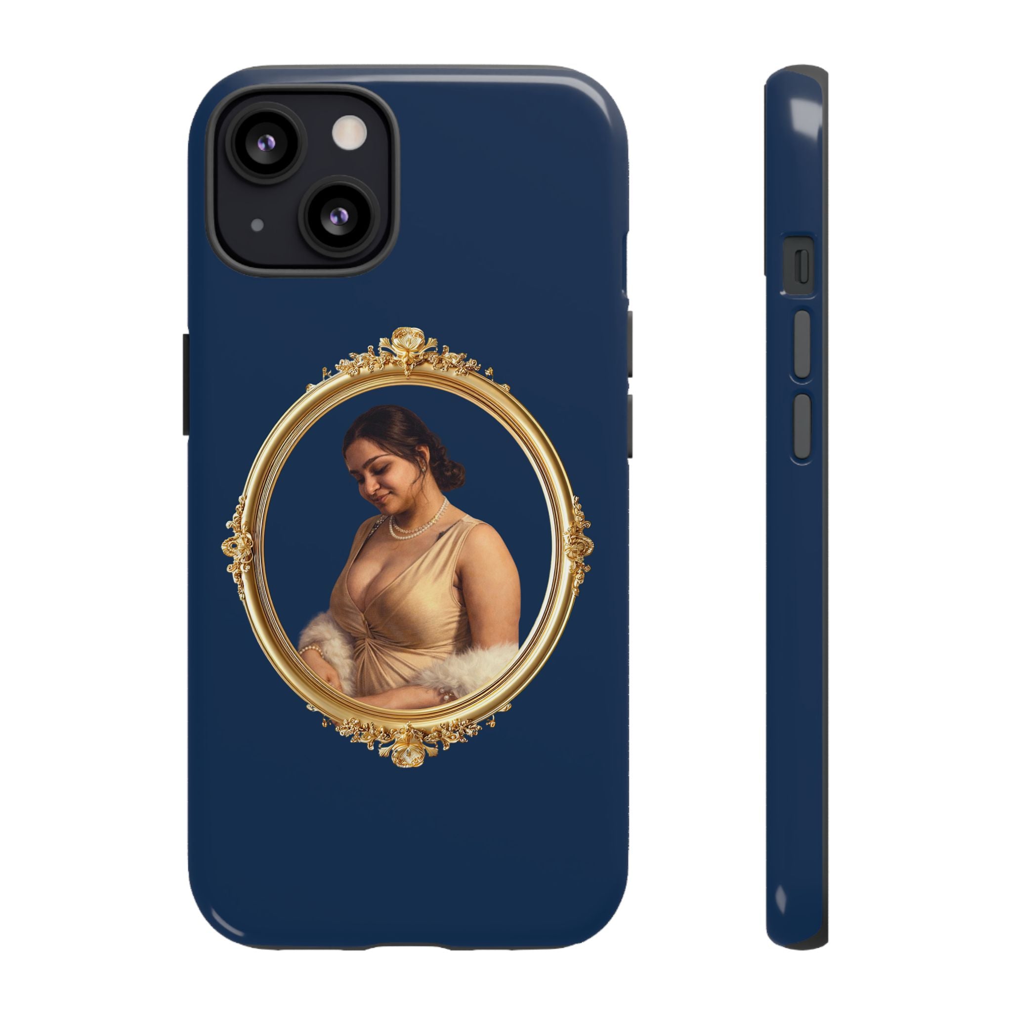 Vintage Portrait Phone Case — Elegant Gold Frame on Navy