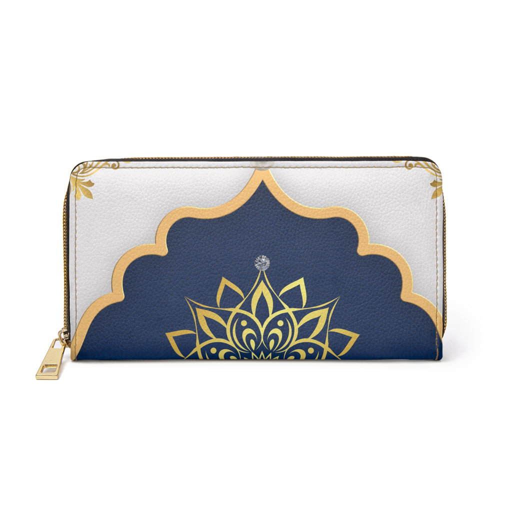 Navy & Gold Mandala Zipper Wallet — Elegant Floral Zip Wallet