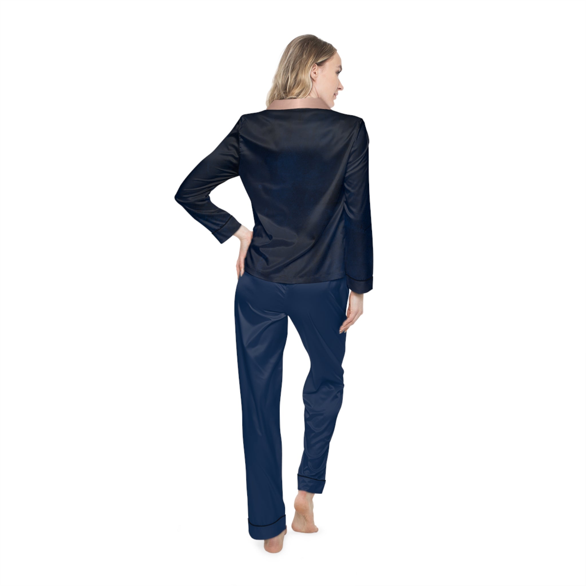 Navy Satin Women’s Pajama Set – Luxurious Two-Piece Sleepwear
