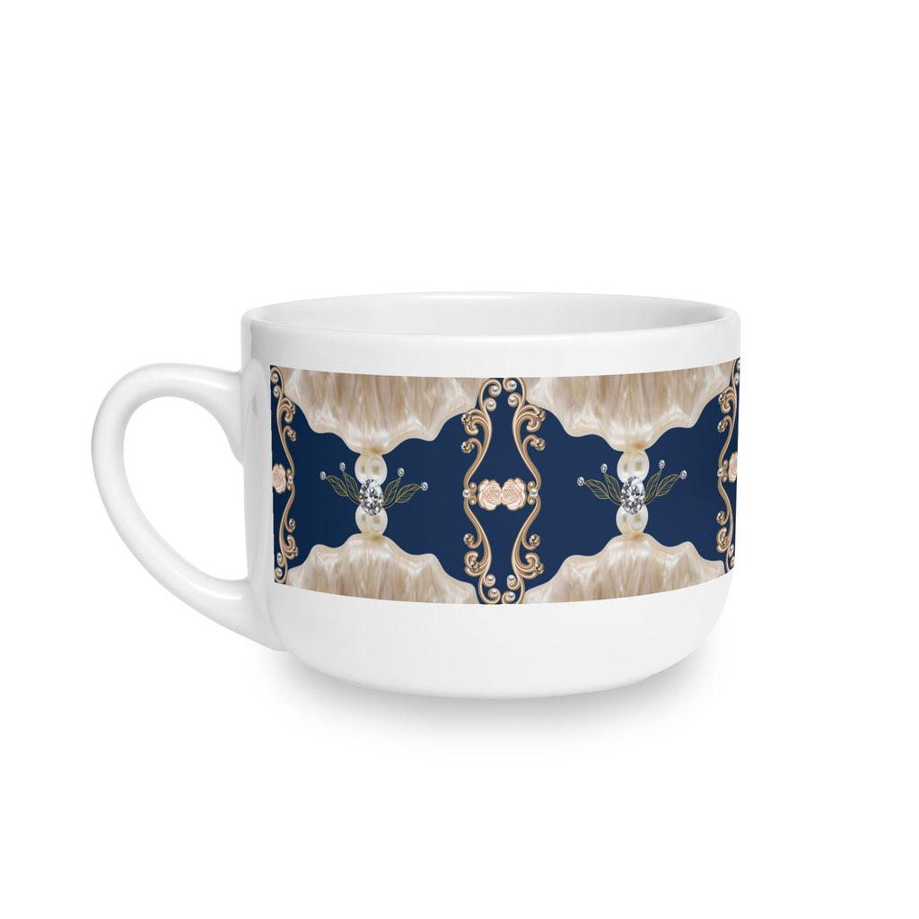 25oz Ceramic Latte Mug — Navy Floral Mandala on Blush