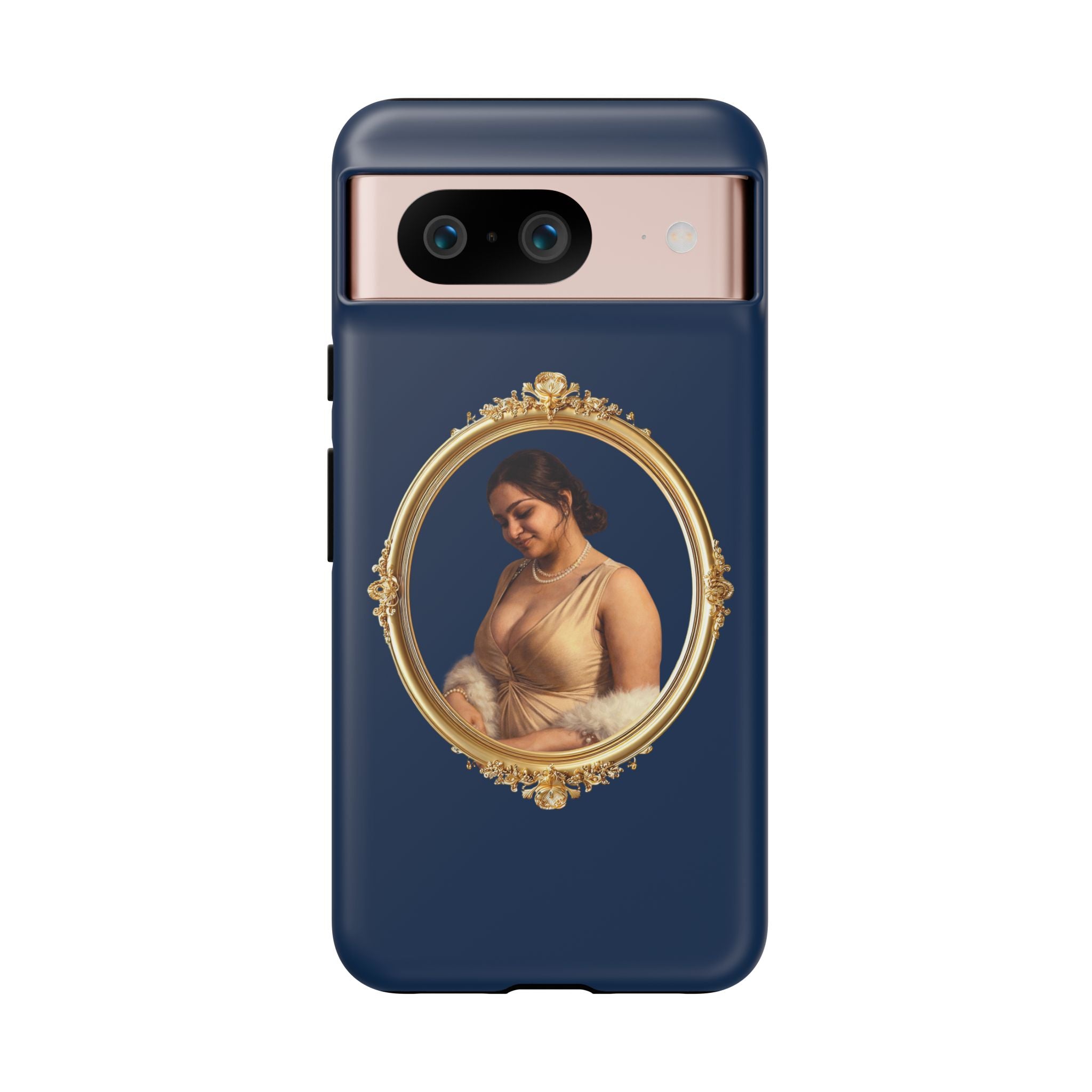 Vintage Portrait Phone Case — Elegant Gold Frame on Navy