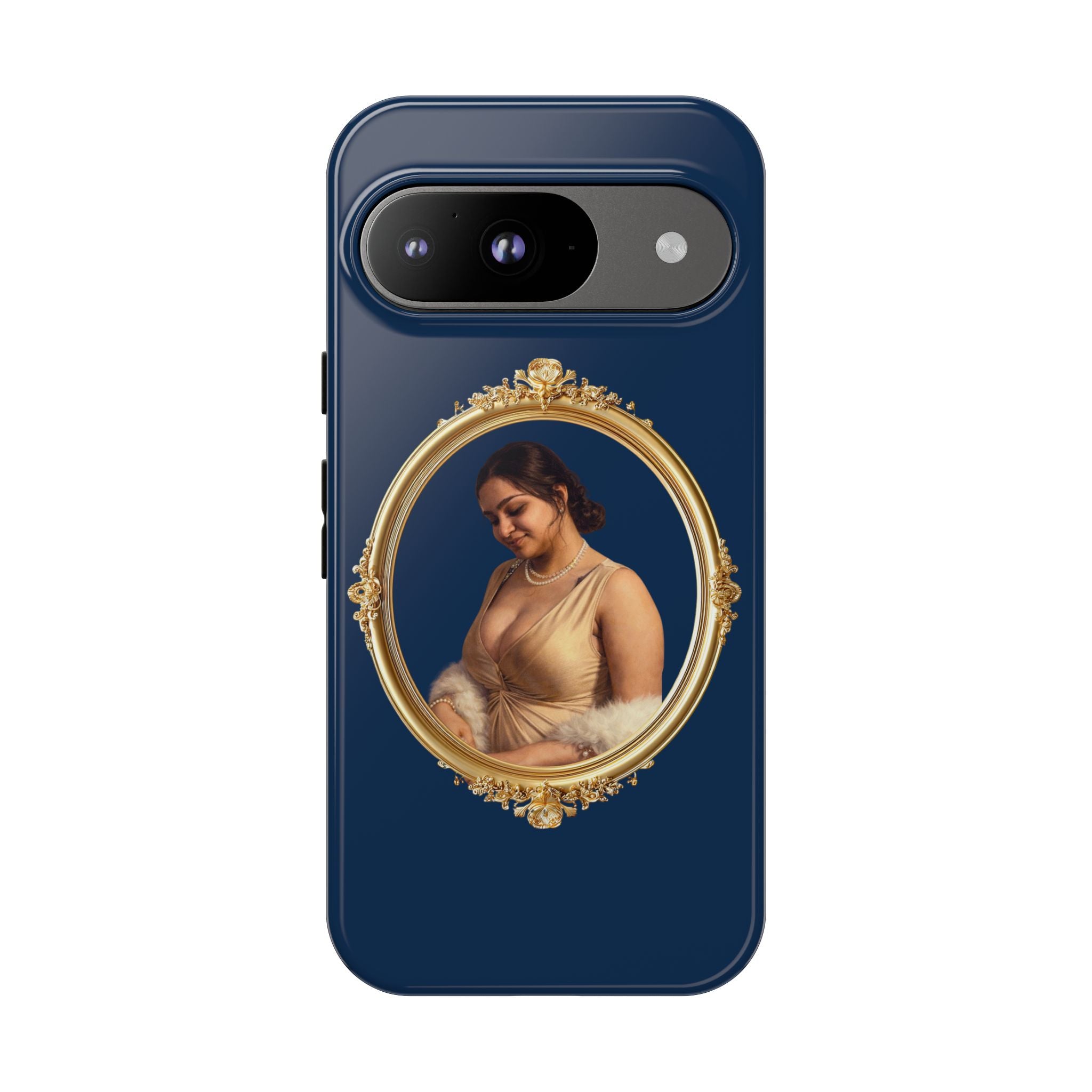 Vintage Portrait Phone Case — Elegant Gold Frame on Navy