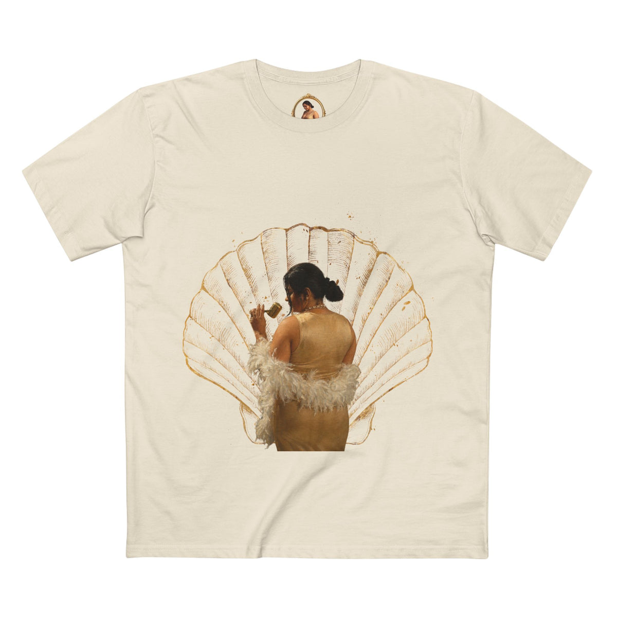 Drashti Vintage Vanity Tee — Antique Mirror & Shell Art Graphic T-Shirt