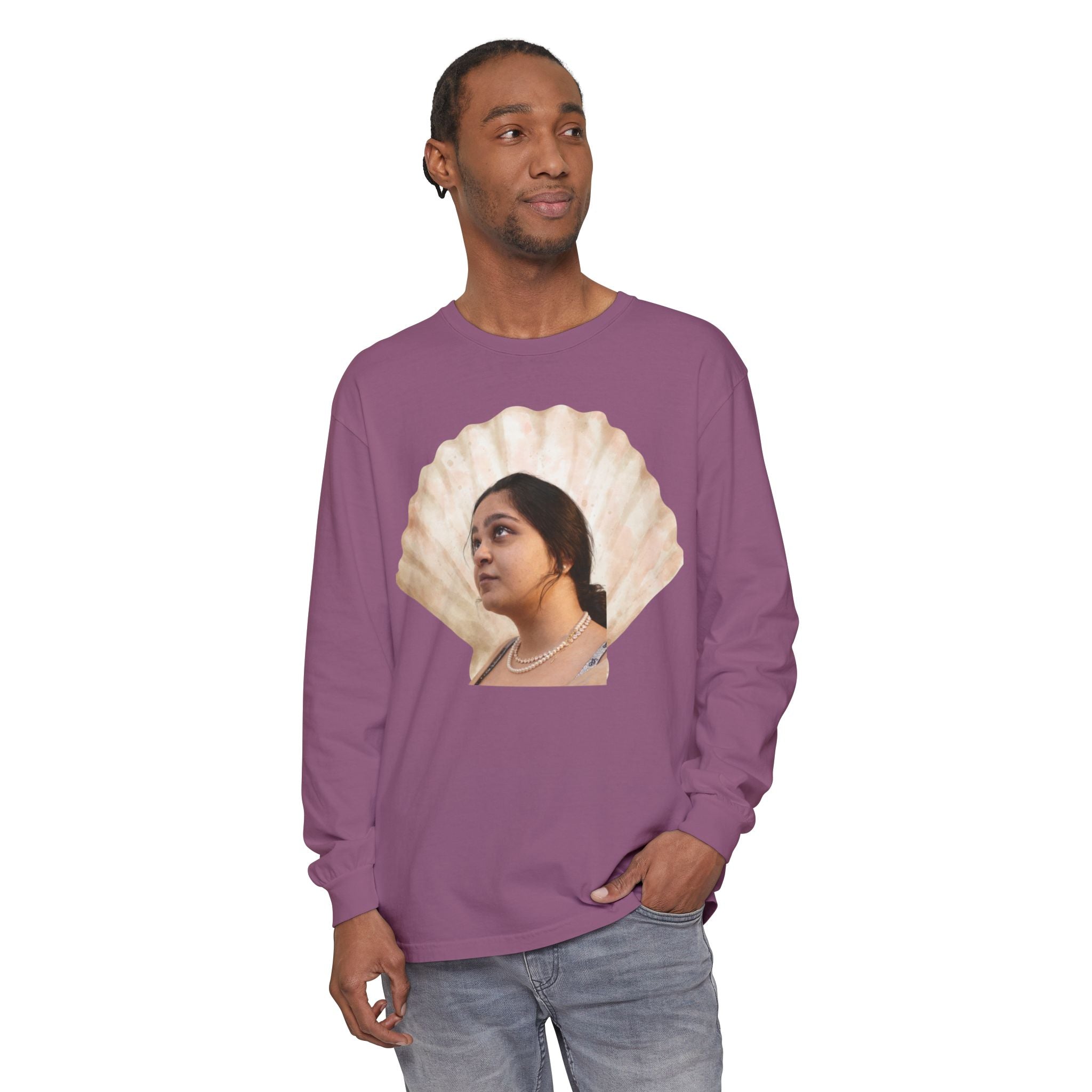 Shell Portrait Long Sleeve Tee — “We Will Be Home” Back Script