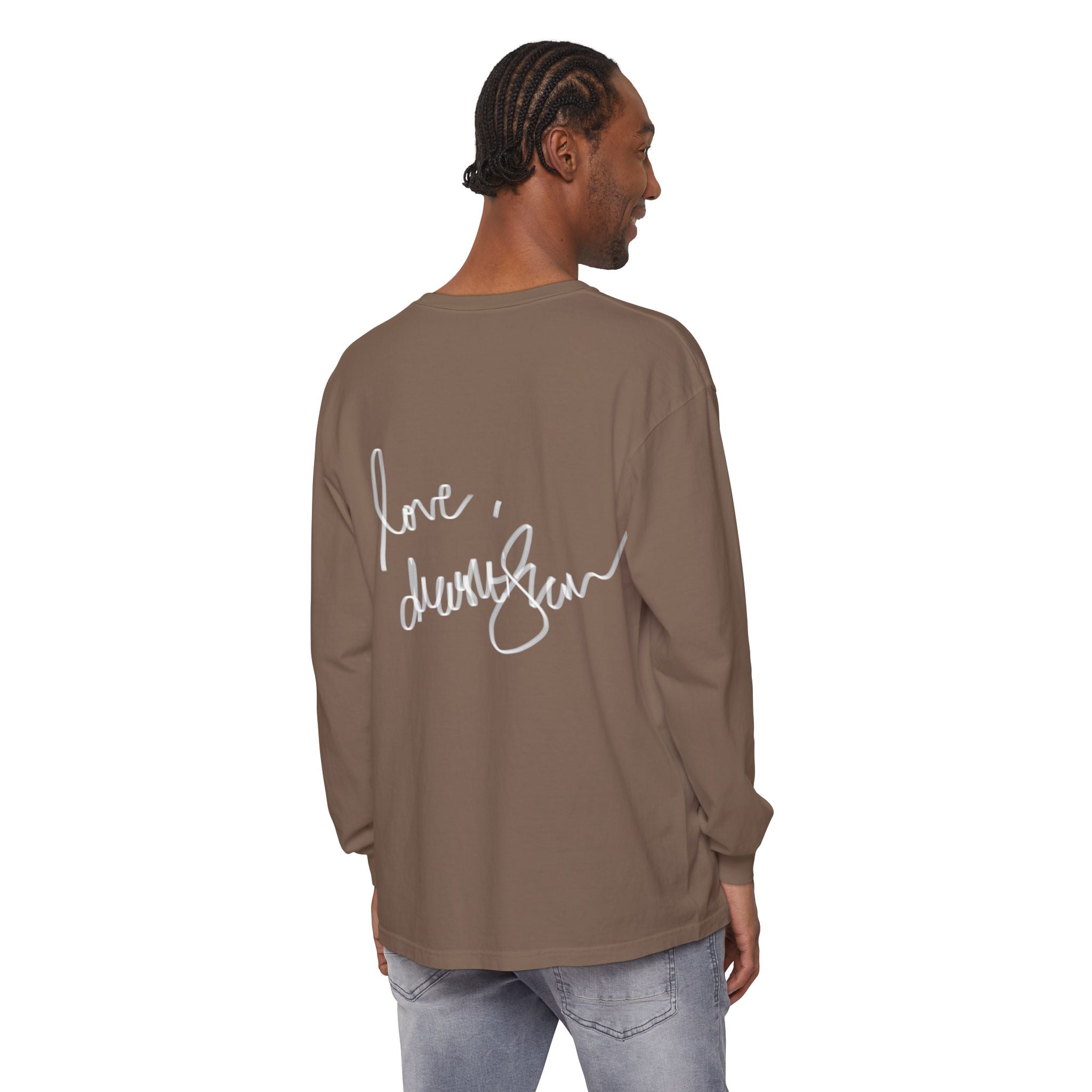 Shell Portrait Long Sleeve Tee — “We Will Be Home” Back Script