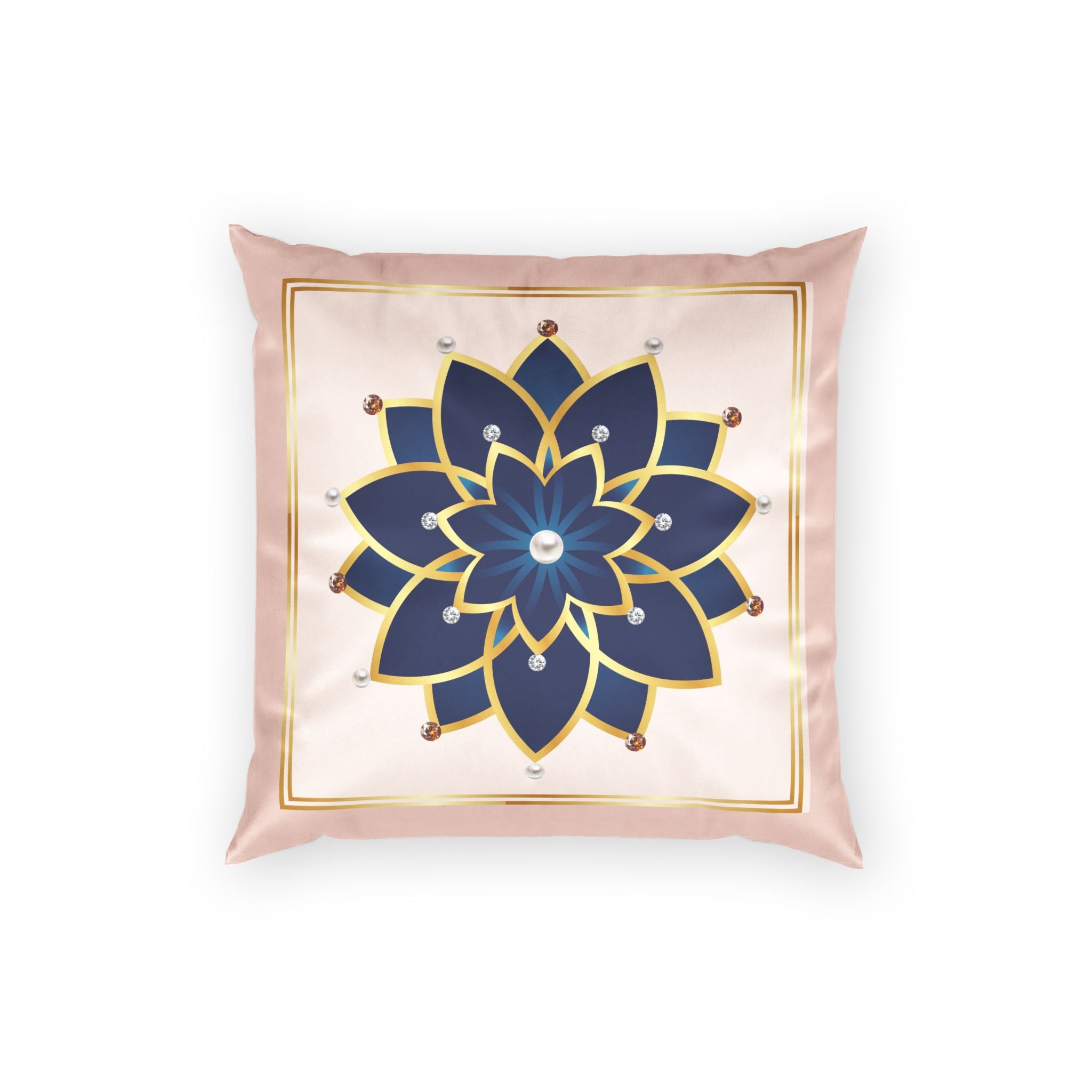 Velvet Lotus Decorative Pillow — Navy & Gold Floral Accent