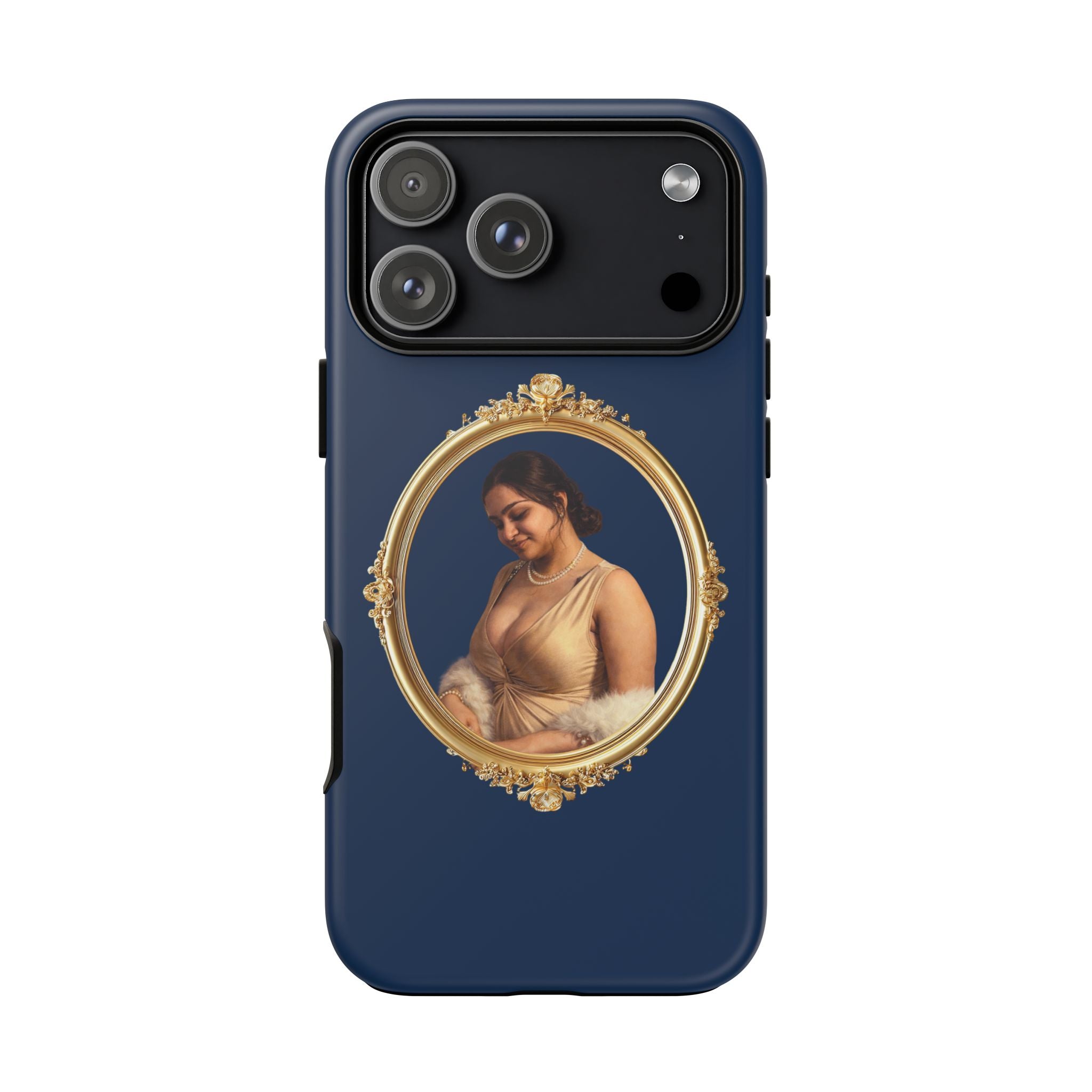 Vintage Portrait Phone Case — Elegant Gold Frame on Navy