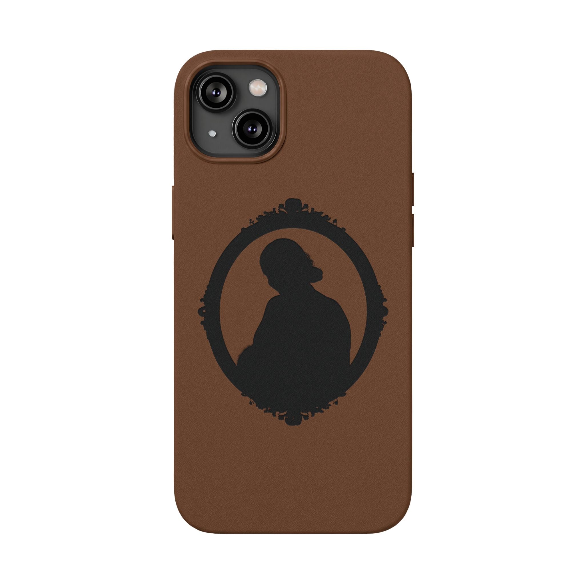 Engraved PU Leather Phone Case — Silhouette Outline Design