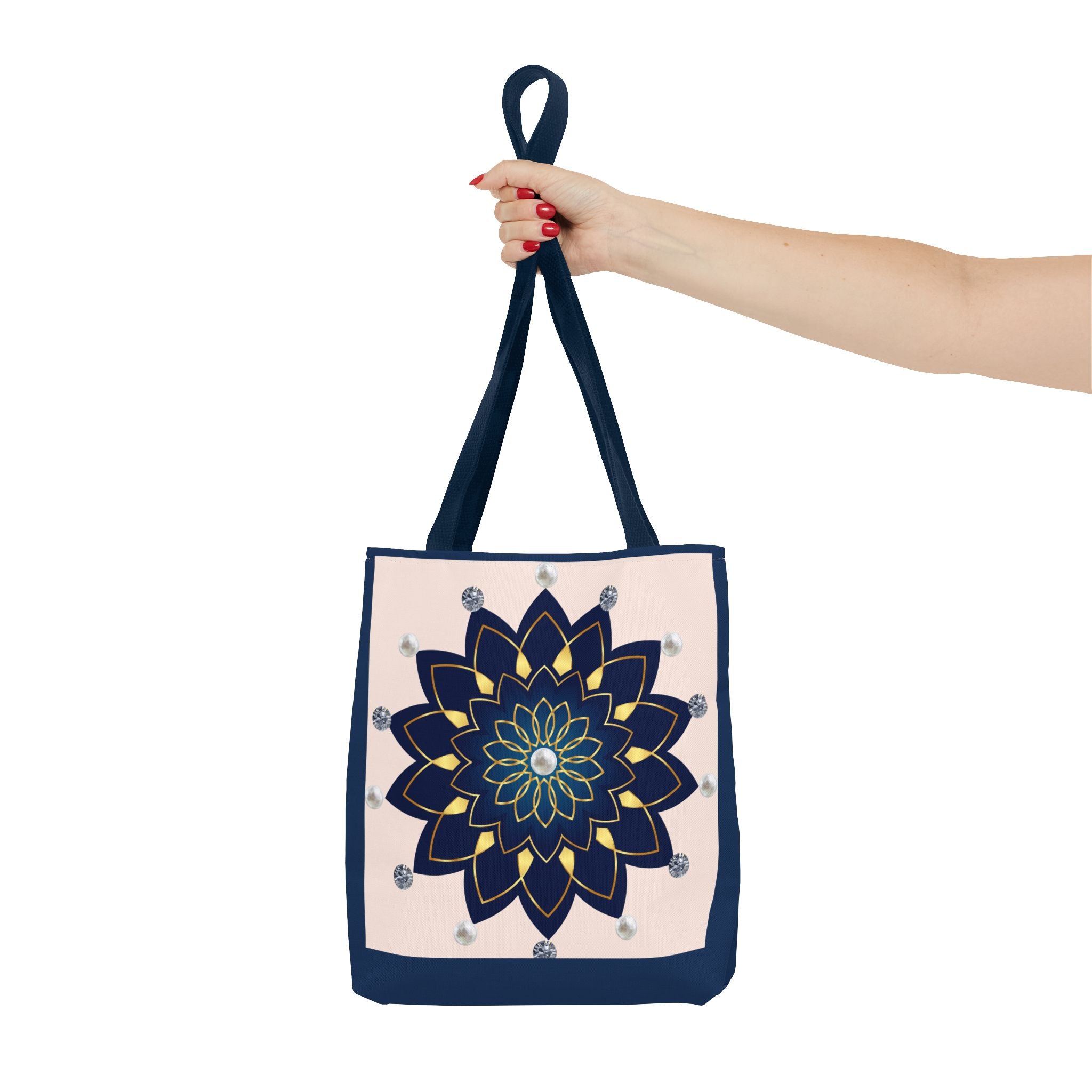 Mandala Floral Tote Bag — Navy 'Love, [Signature]' All-Over Print