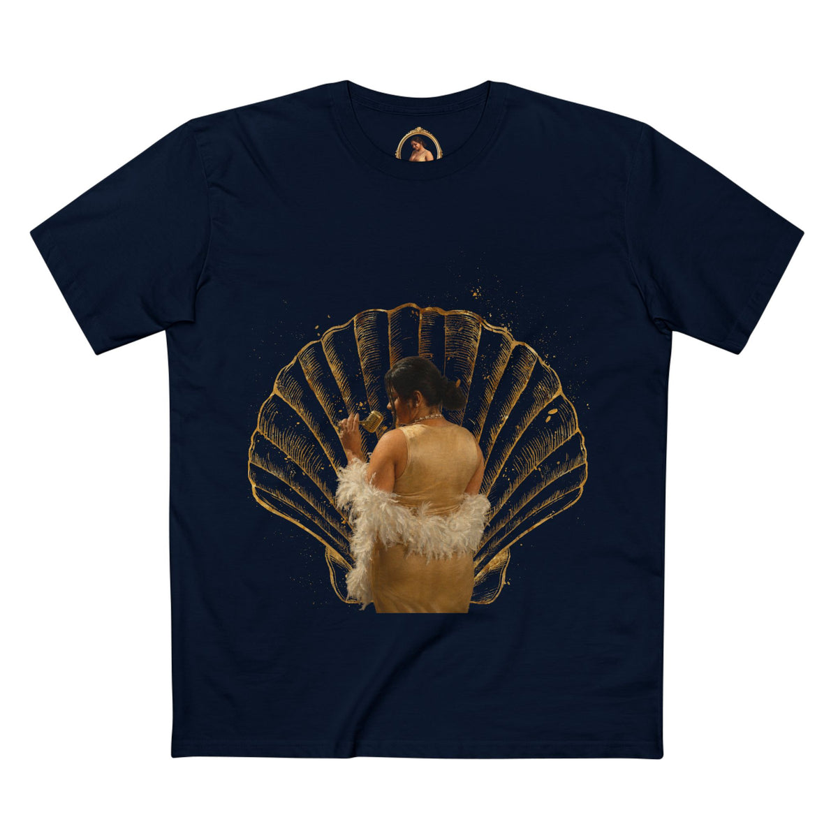 Drashti Vintage Vanity Tee — Antique Mirror & Shell Art Graphic T-Shirt