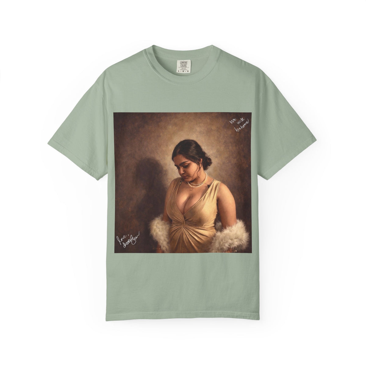 Drashti T-Shirt — Vintage Glam Portrait Tee with Signature "Love, Drashti"