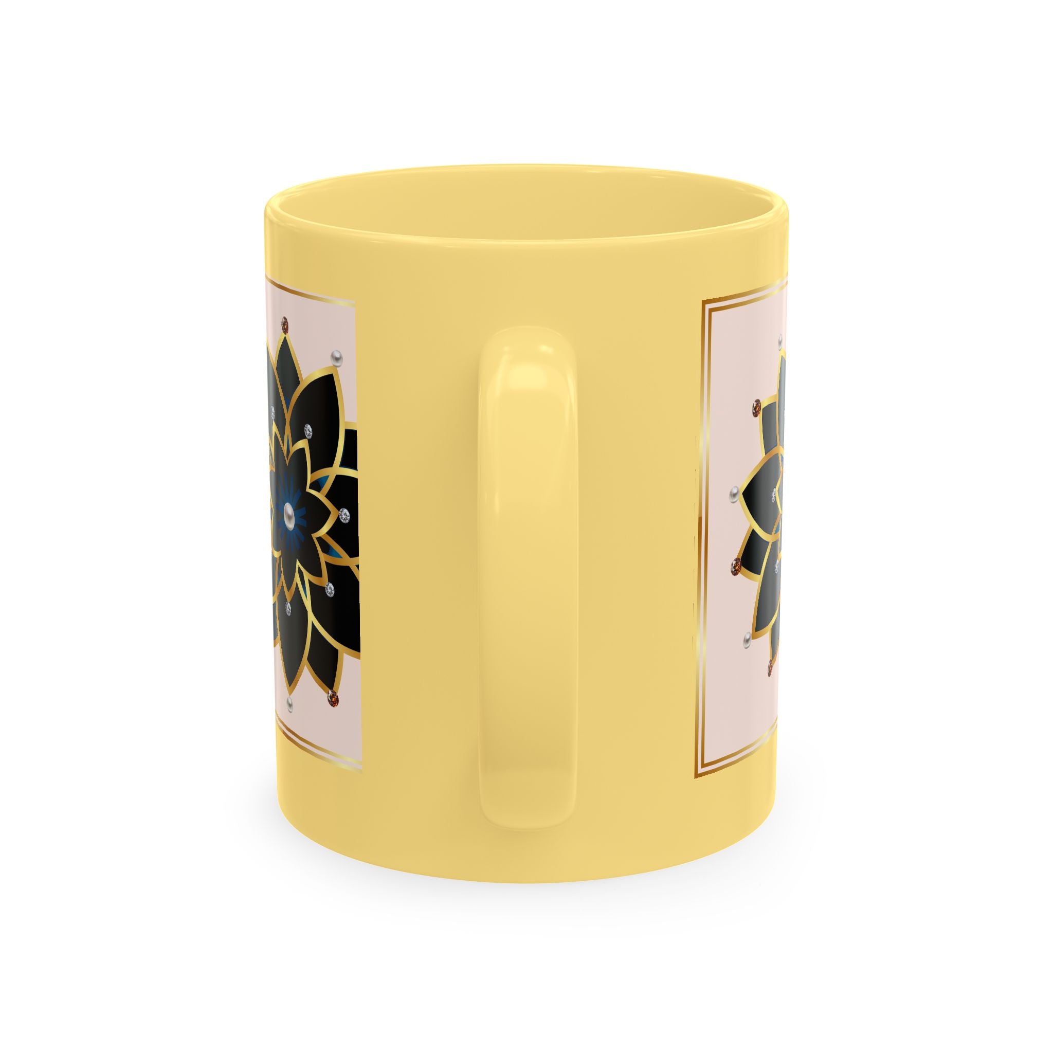 Ceramic Mug — Elegant Black & Gold Floral Mandala Design