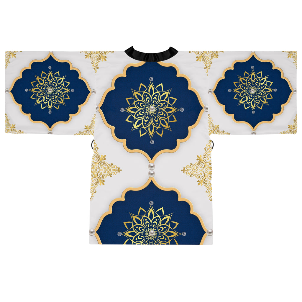 Navy & Gold Mandala Kimono Robe — Luxe Long-Sleeve Lounge Wrap