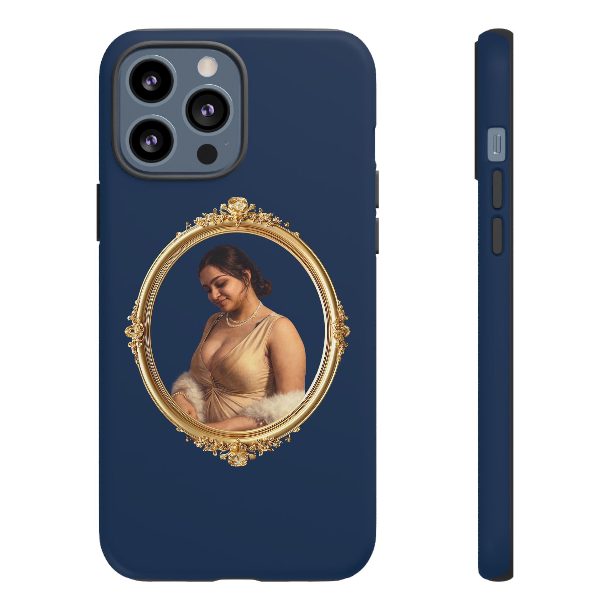 Vintage Portrait Phone Case — Elegant Gold Frame on Navy