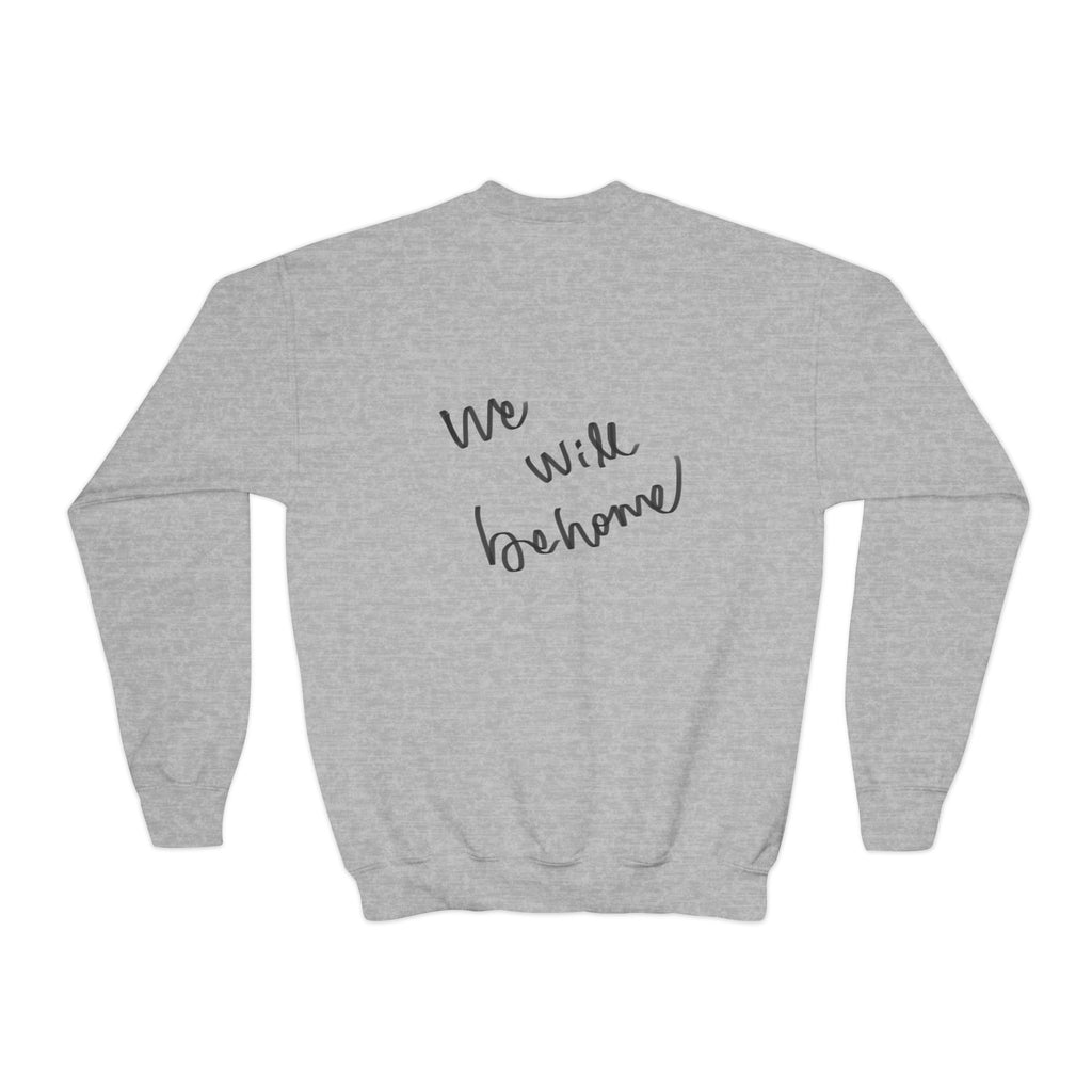 Youth Crewneck Sweatshirt — 'We Will Be Home' Vintage Portrait Graphic