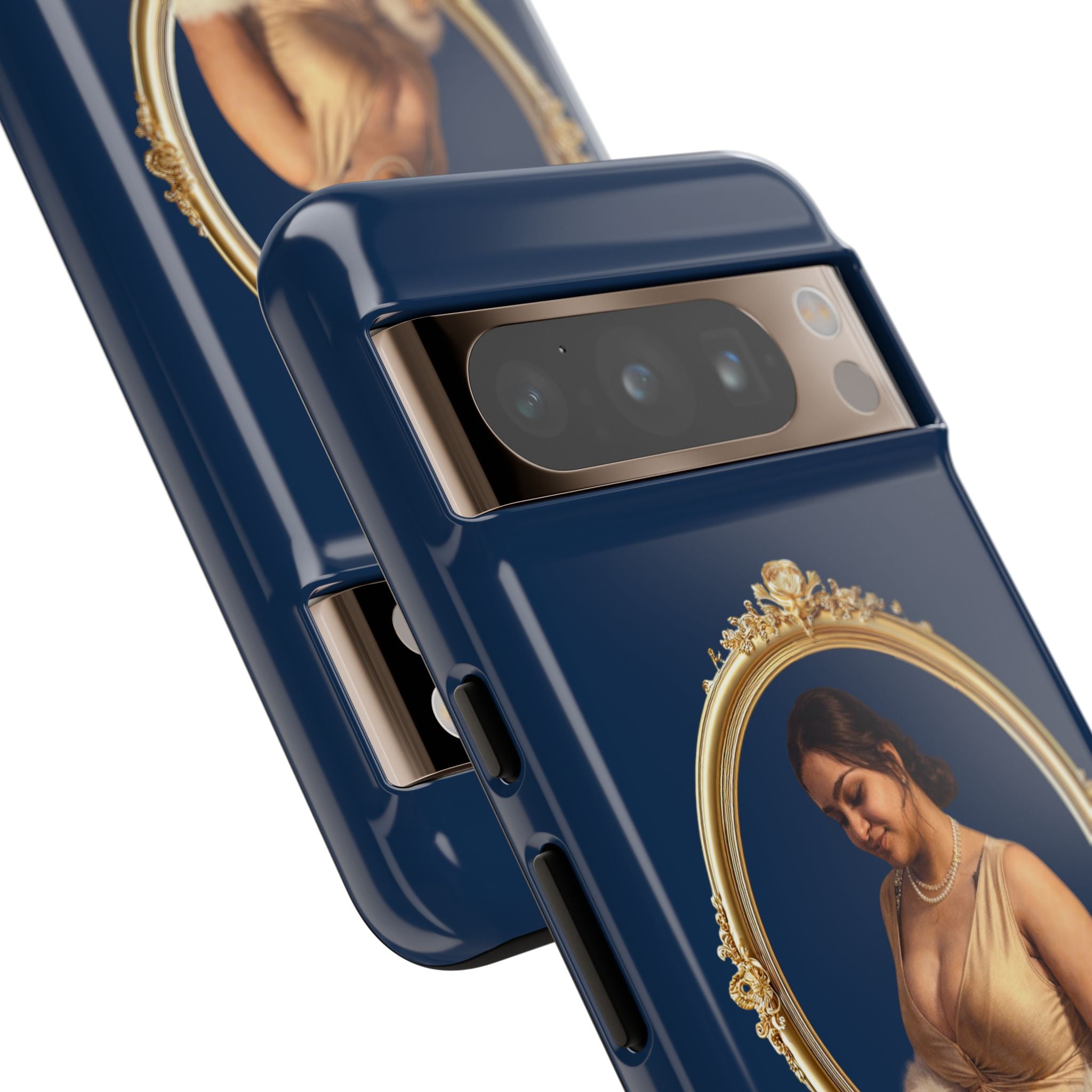 Vintage Portrait Phone Case — Elegant Gold Frame on Navy
