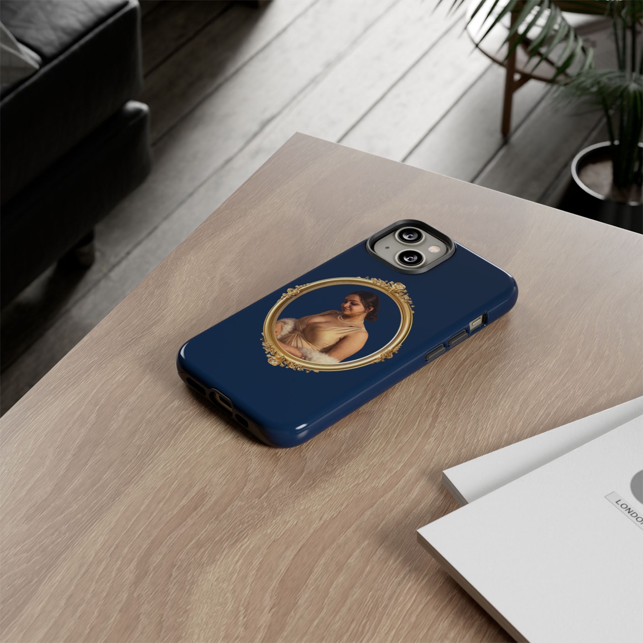 Vintage Portrait Phone Case — Elegant Gold Frame on Navy
