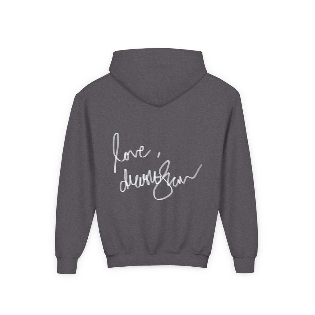 Youth Hoodie — Vintage Dancer Floral Graphic with “We Will Be Home” Back Script