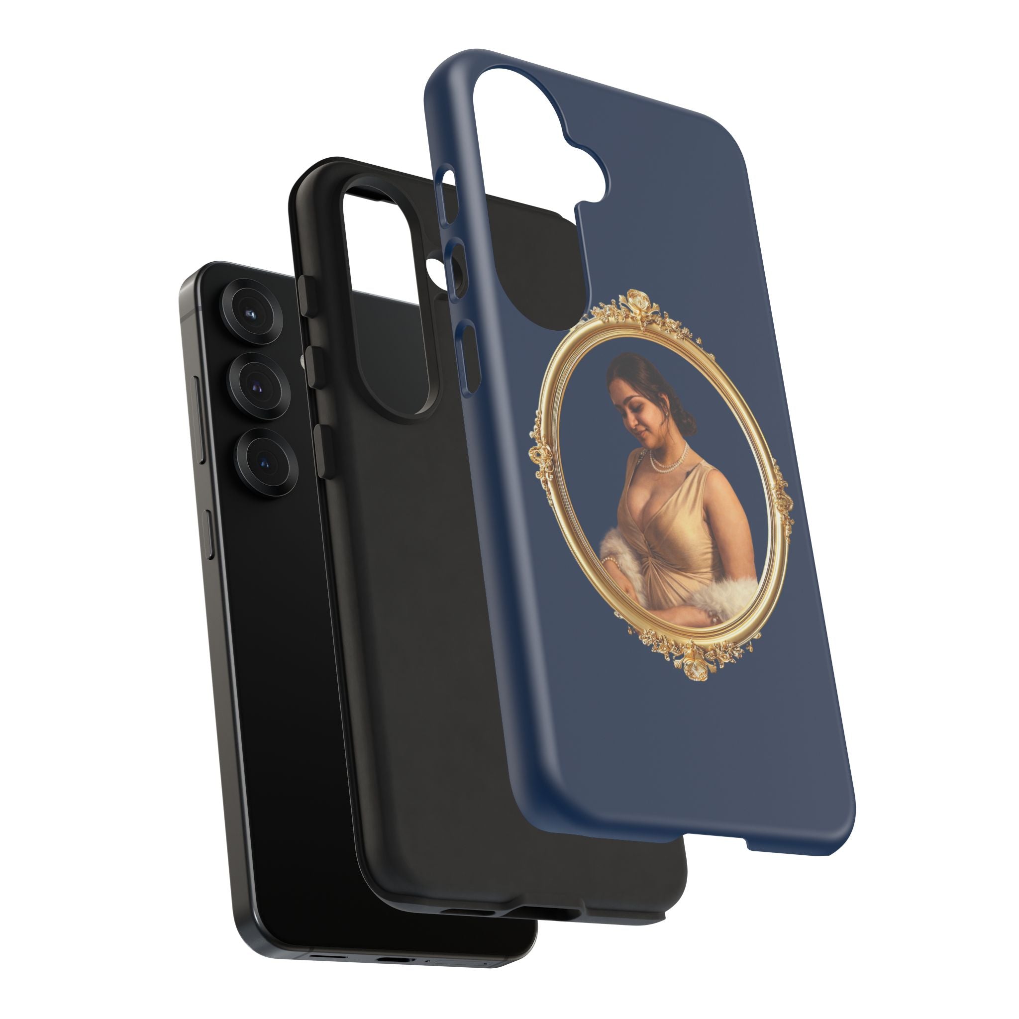 Vintage Portrait Phone Case — Elegant Gold Frame on Navy