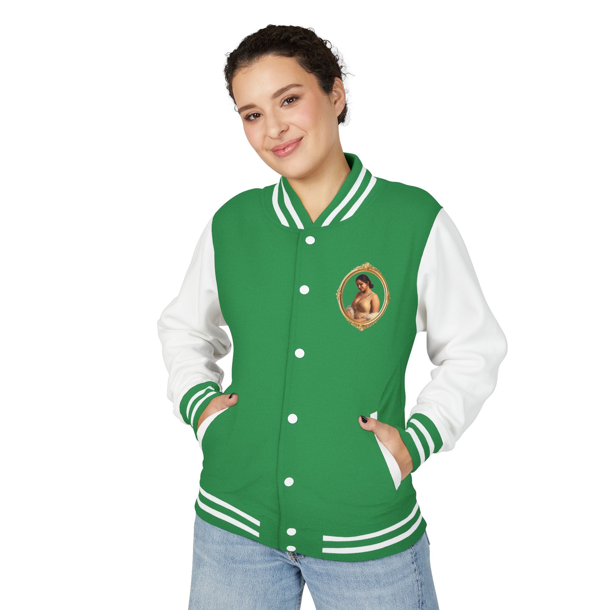 Vintage Portrait Letterman Jacket — Framed Classical Art Varsity Jacket